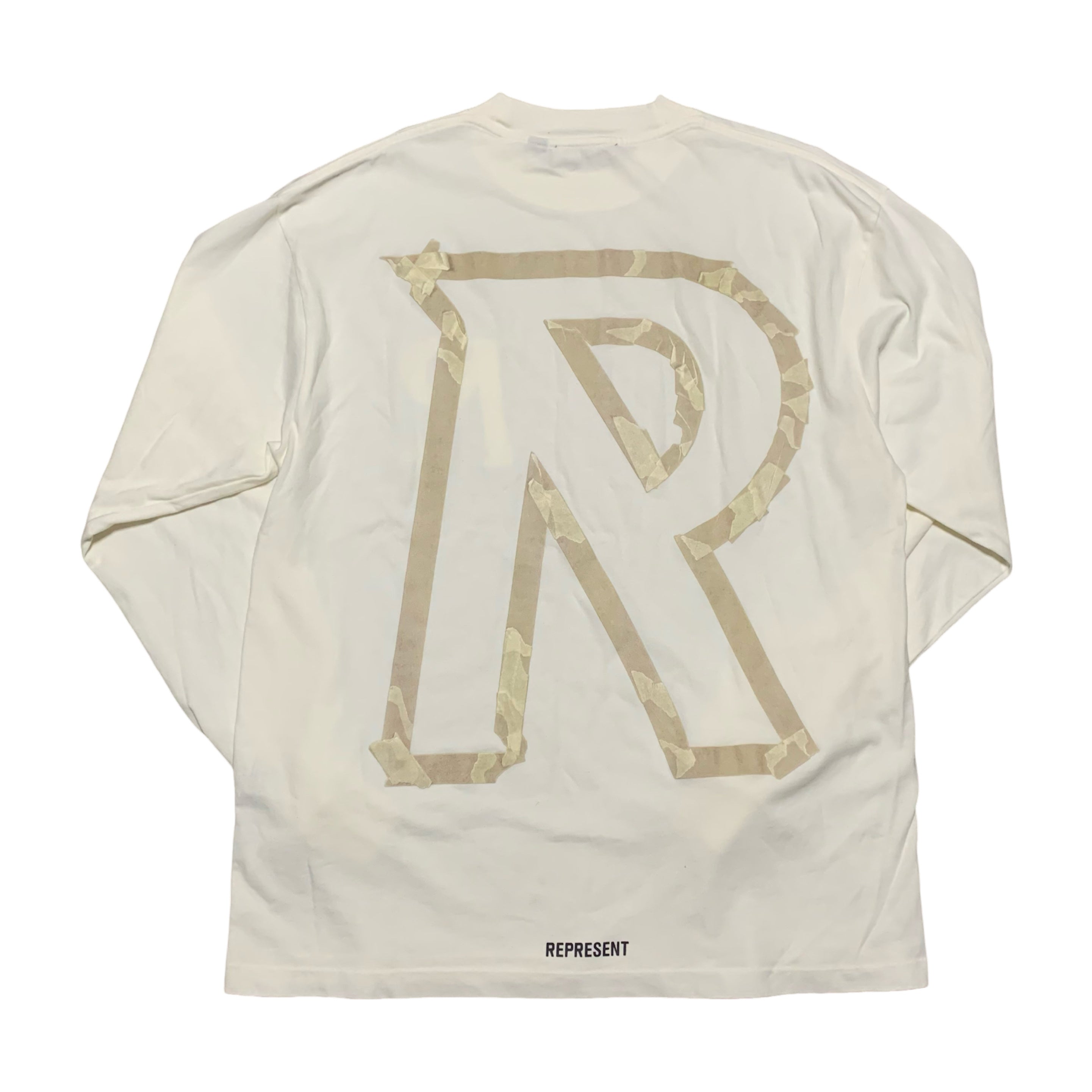 Represent XS Masking Tape Flat White Long Sleeve Tee
