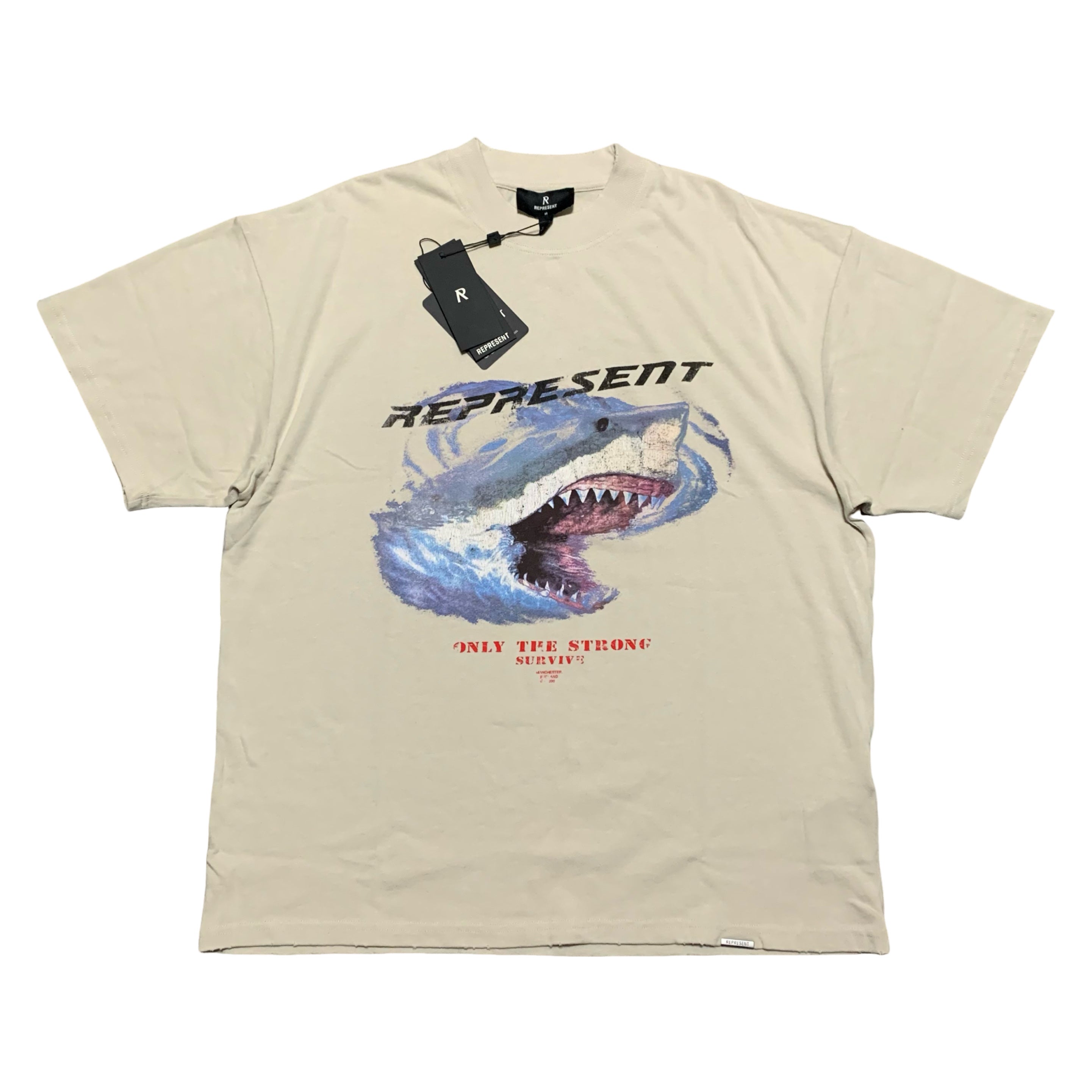 Represent Medium Shark Vintage White Tee Only The Strong Survive