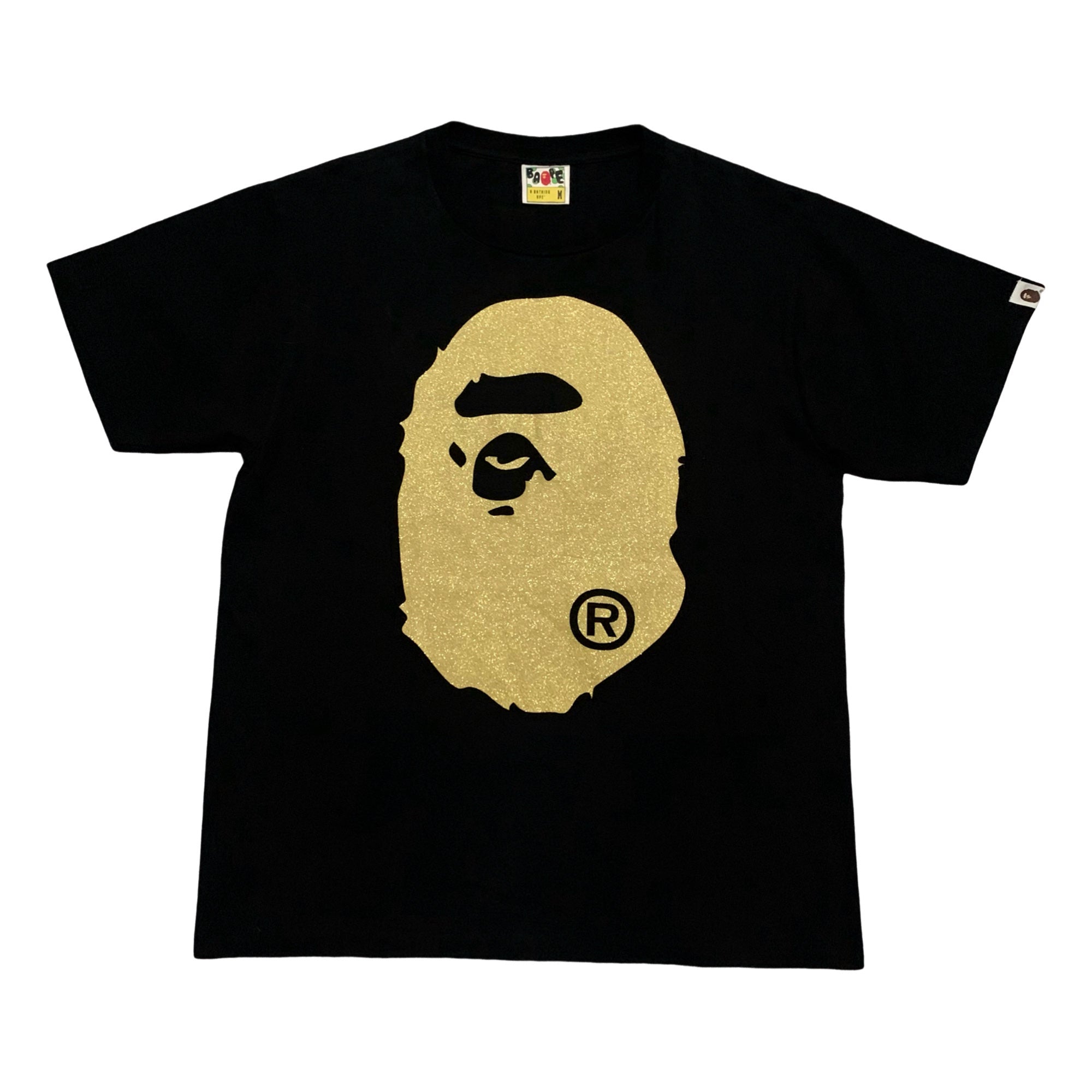 Bape Medium Gold Big Ape Head Black Tee A Bathing Ape