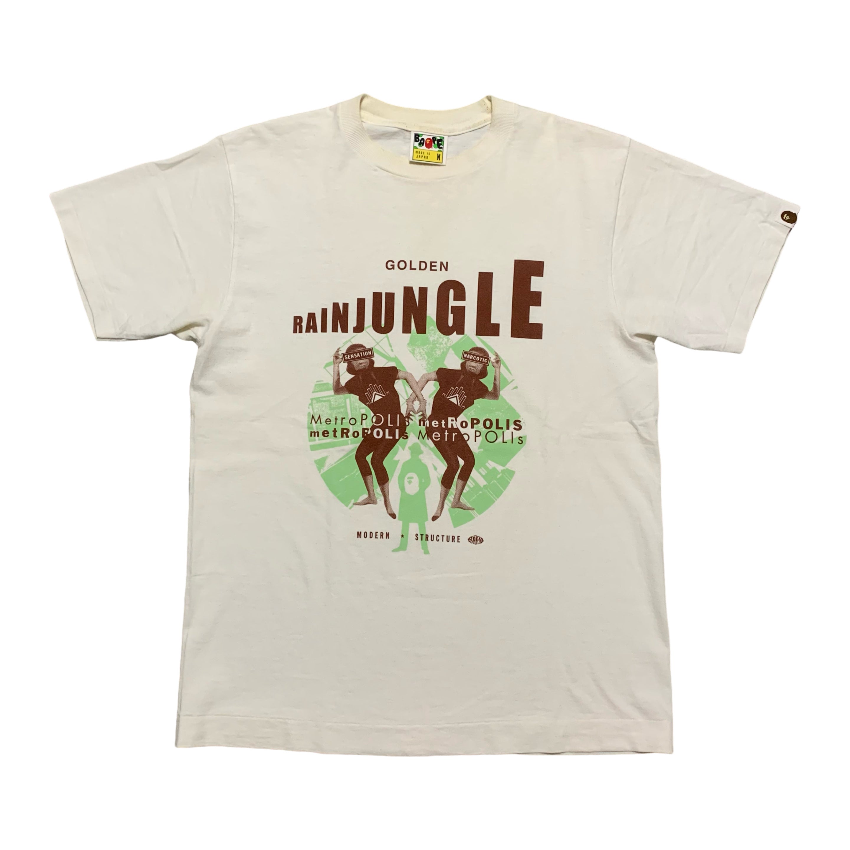 Bape Medium Rare Graphic White Tee A Bathing Ape 'Golden Rain Jungle'