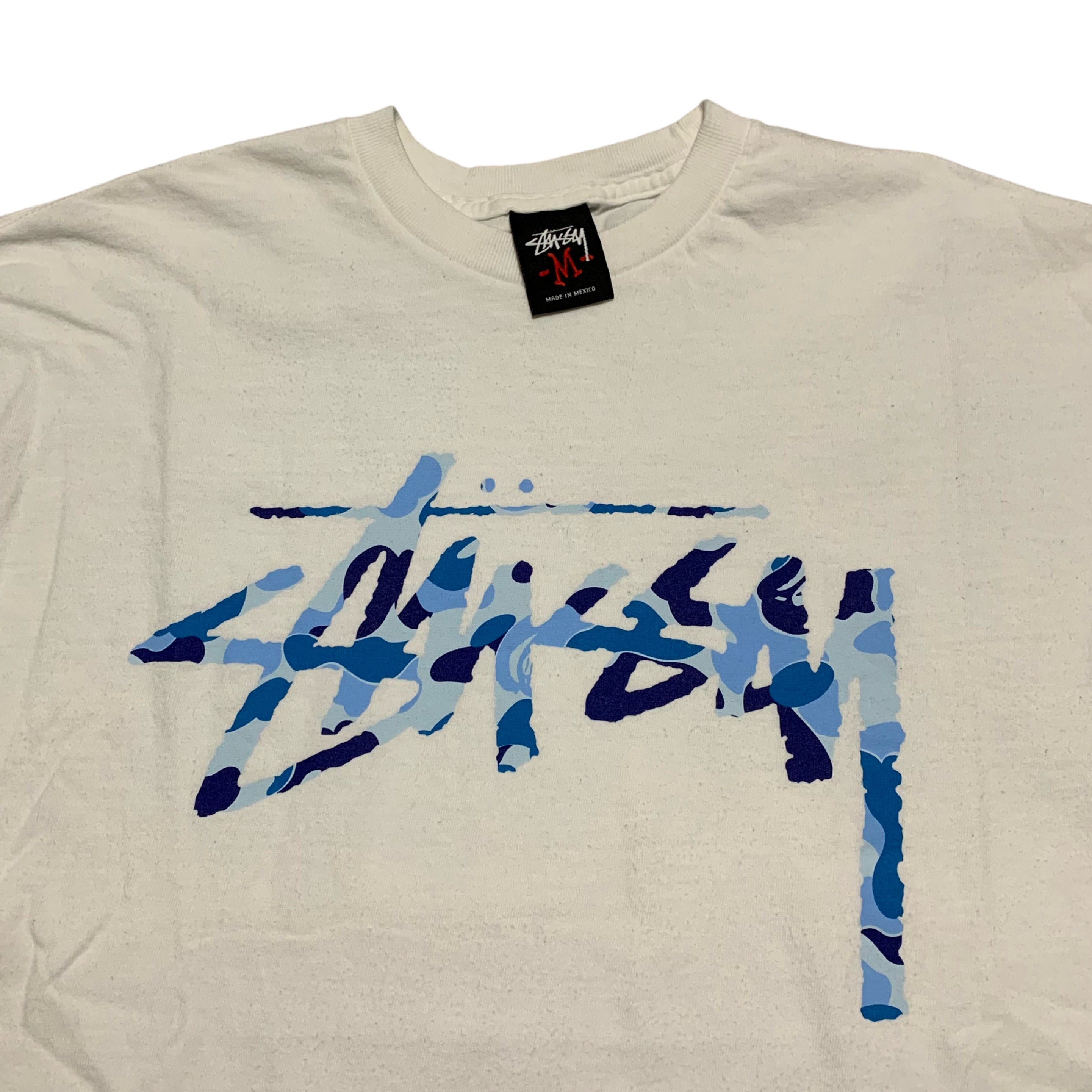 Bape Medium Stussy Blue ABC Camo White Tee 30th Anniversary