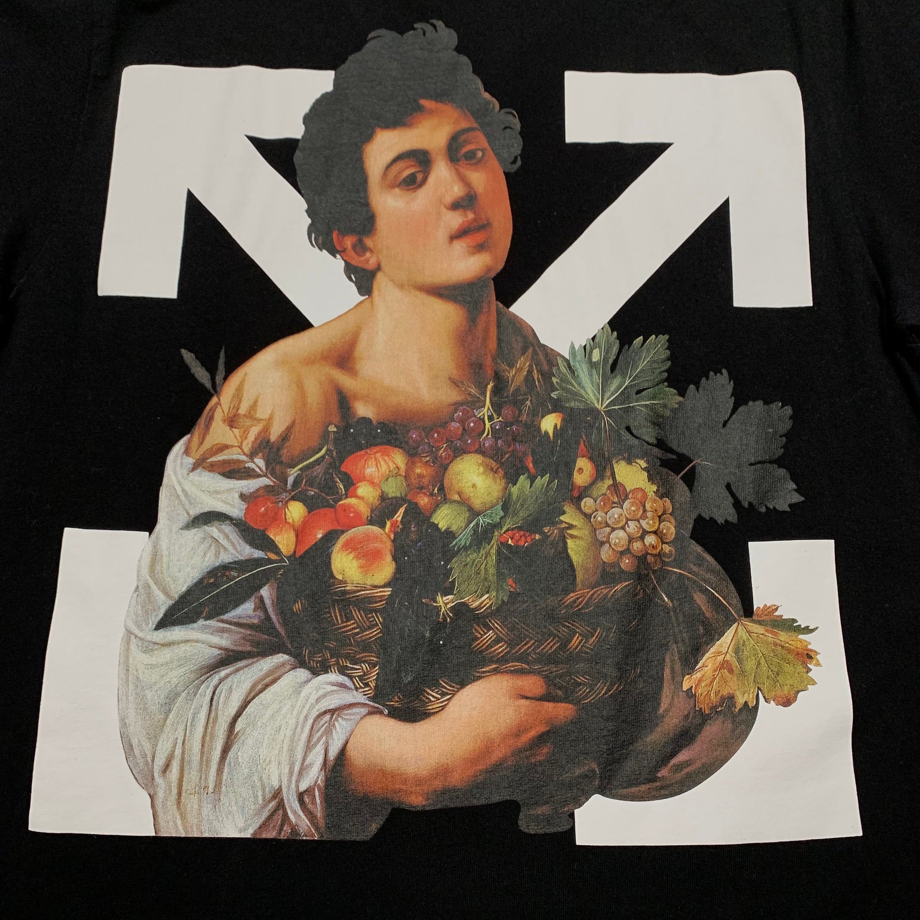 Off White XS Caravaggio Boy Arrows Black Tee Virgil Abloh