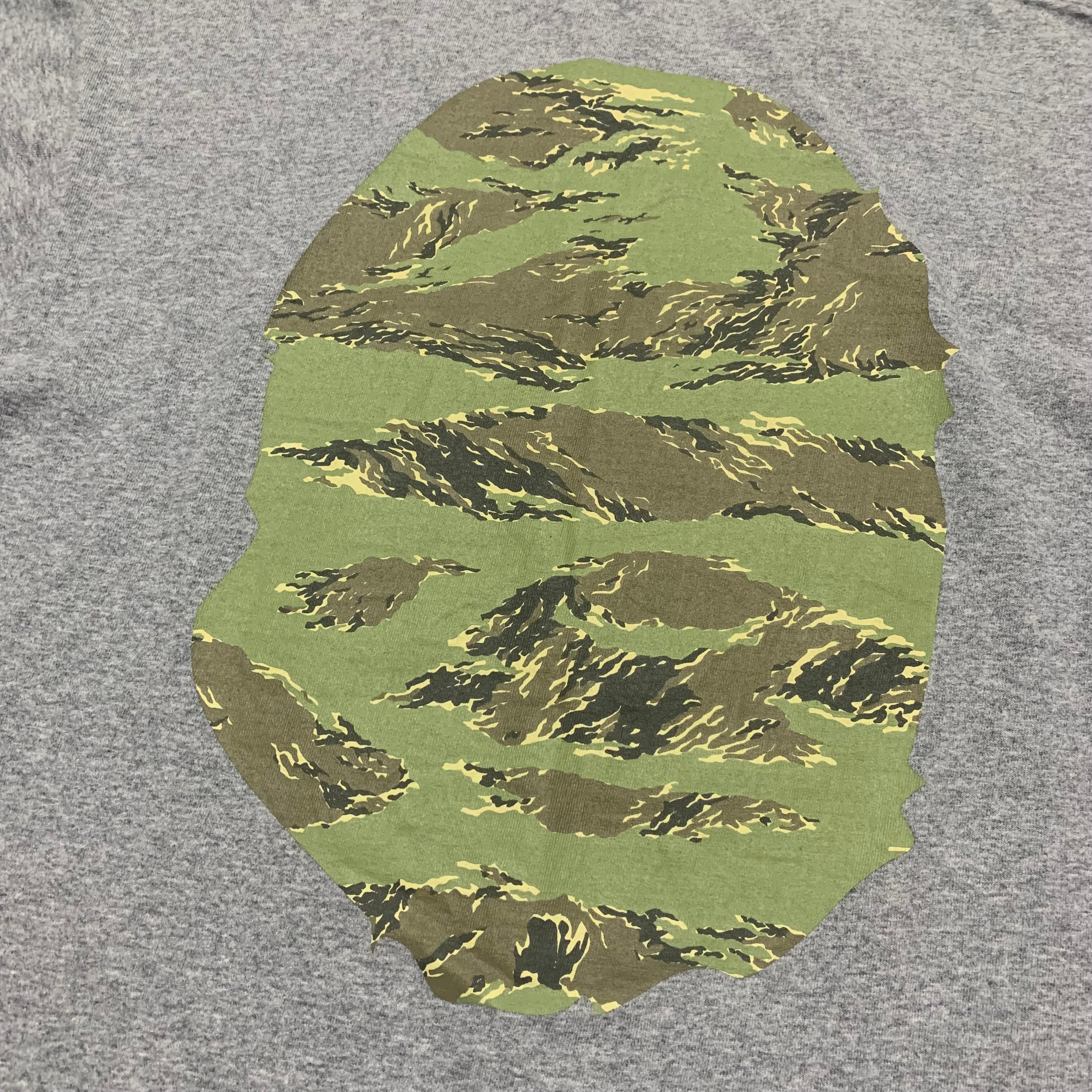 Bape Medium Big Ape Head Tiger Woodland Camo Grey Tee