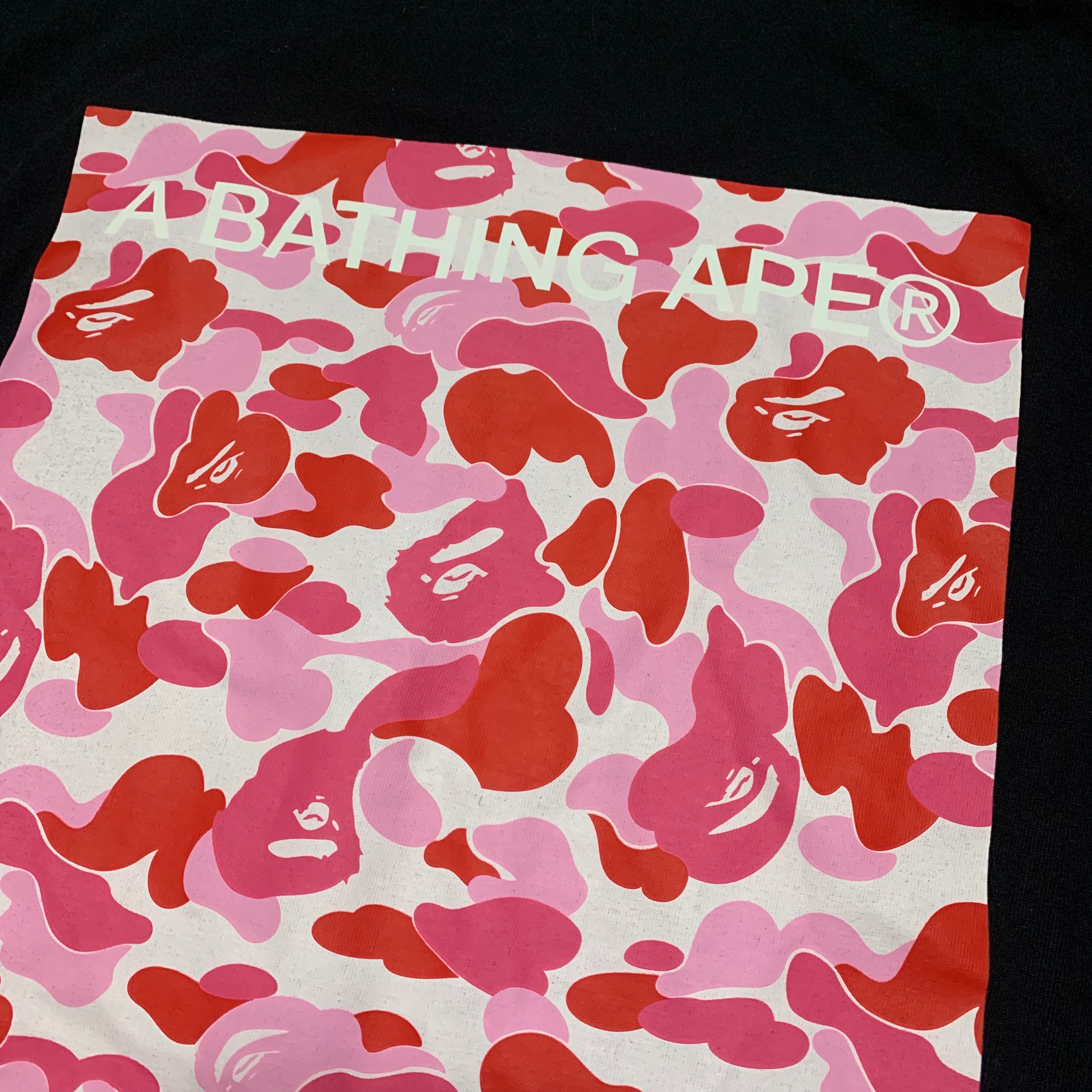 Bape Medium Pink ABC Camo Back Graphic Black Tee A Bathing Ape