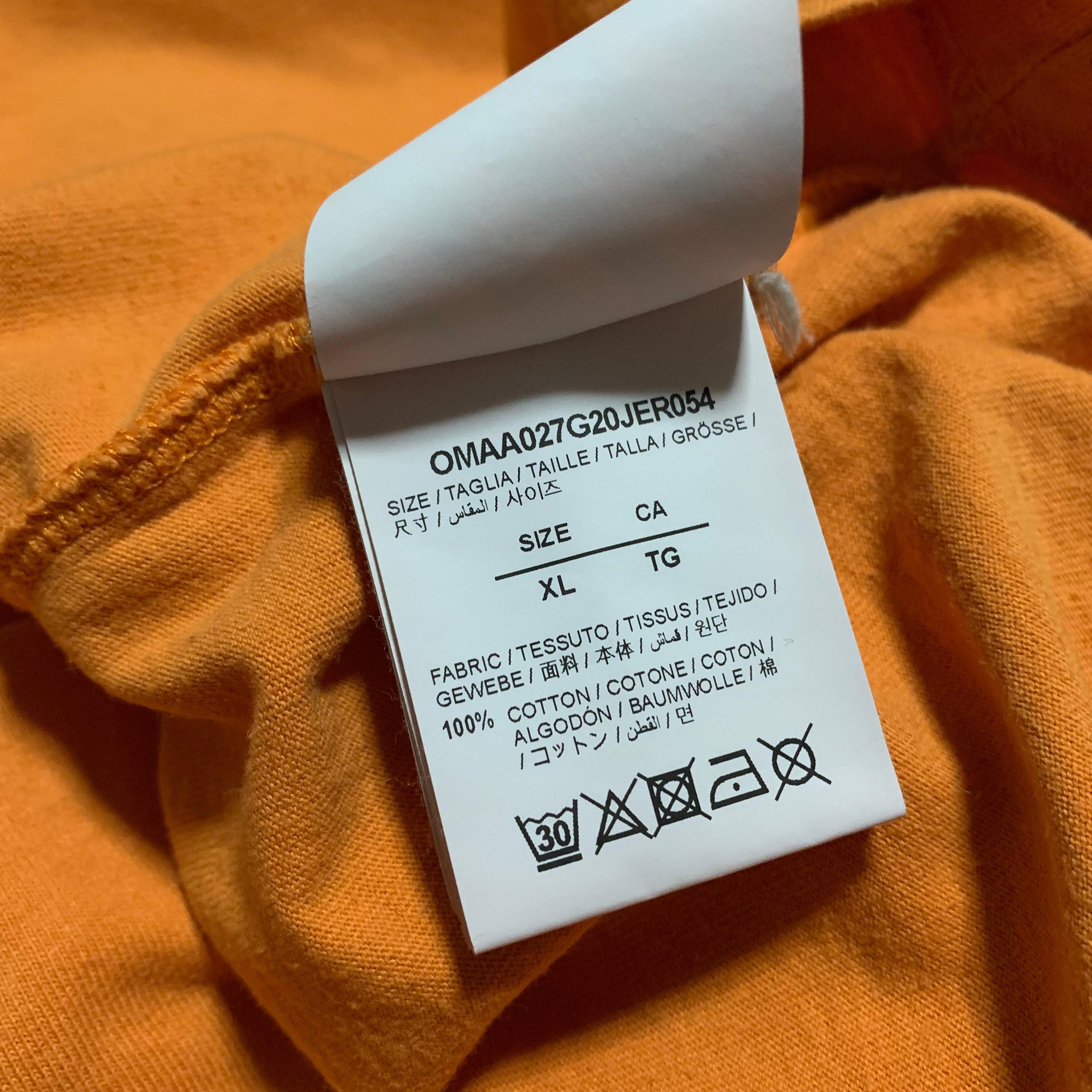 Off White XL Tape Arrows Orange Tee Virgil Abloh