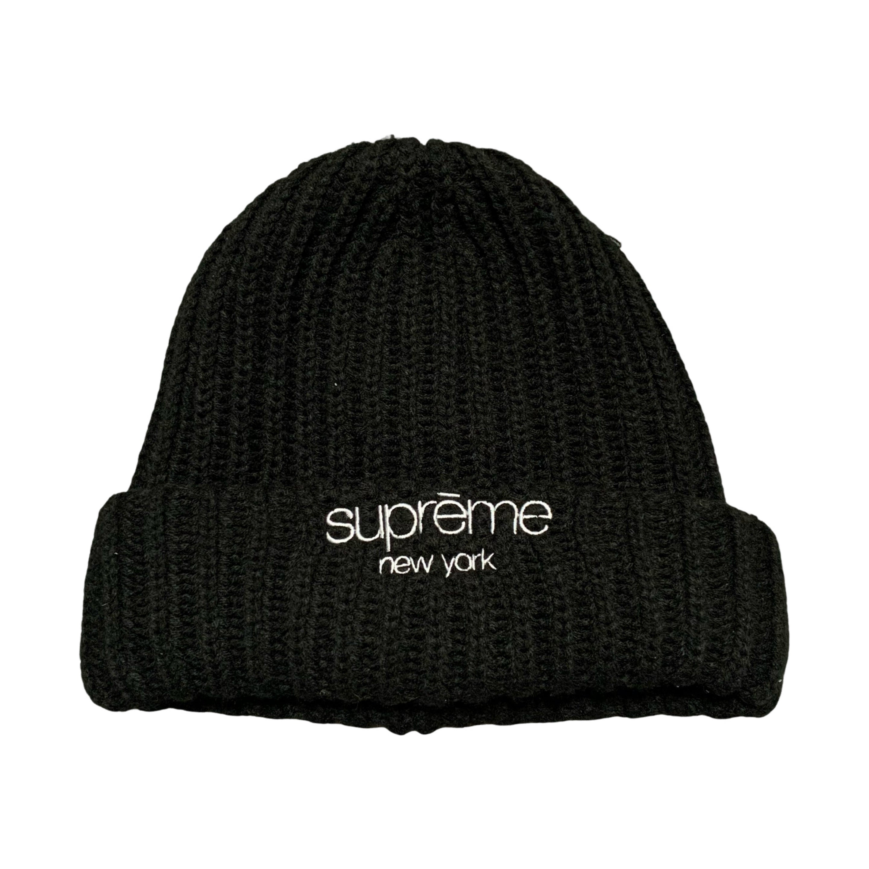 Supreme Beanie Classic Logo Chunky Ribbed Black Beanie Hat
