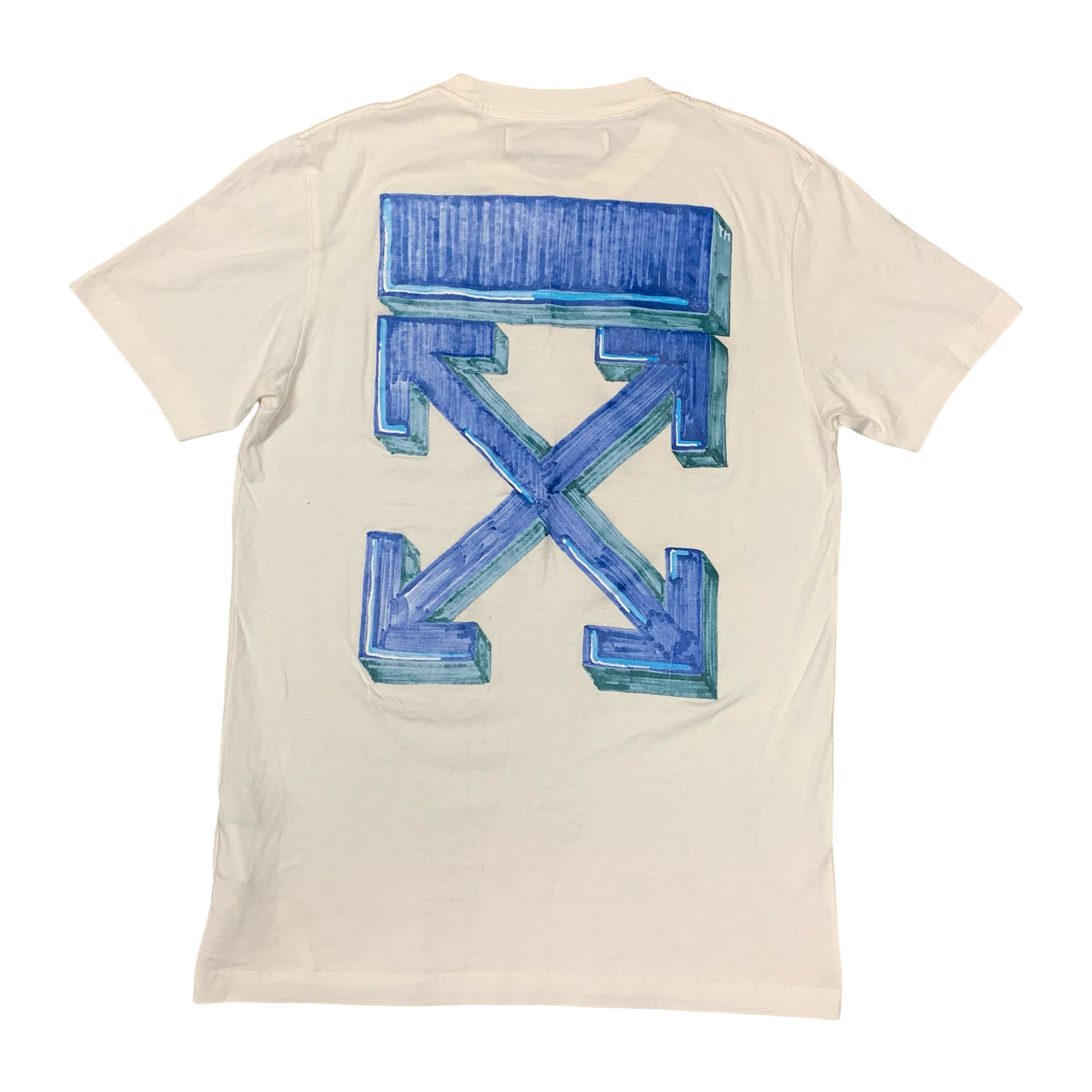 Off White Small Tee Blue Marker Arrows White T-Shirt Virgil Abloh