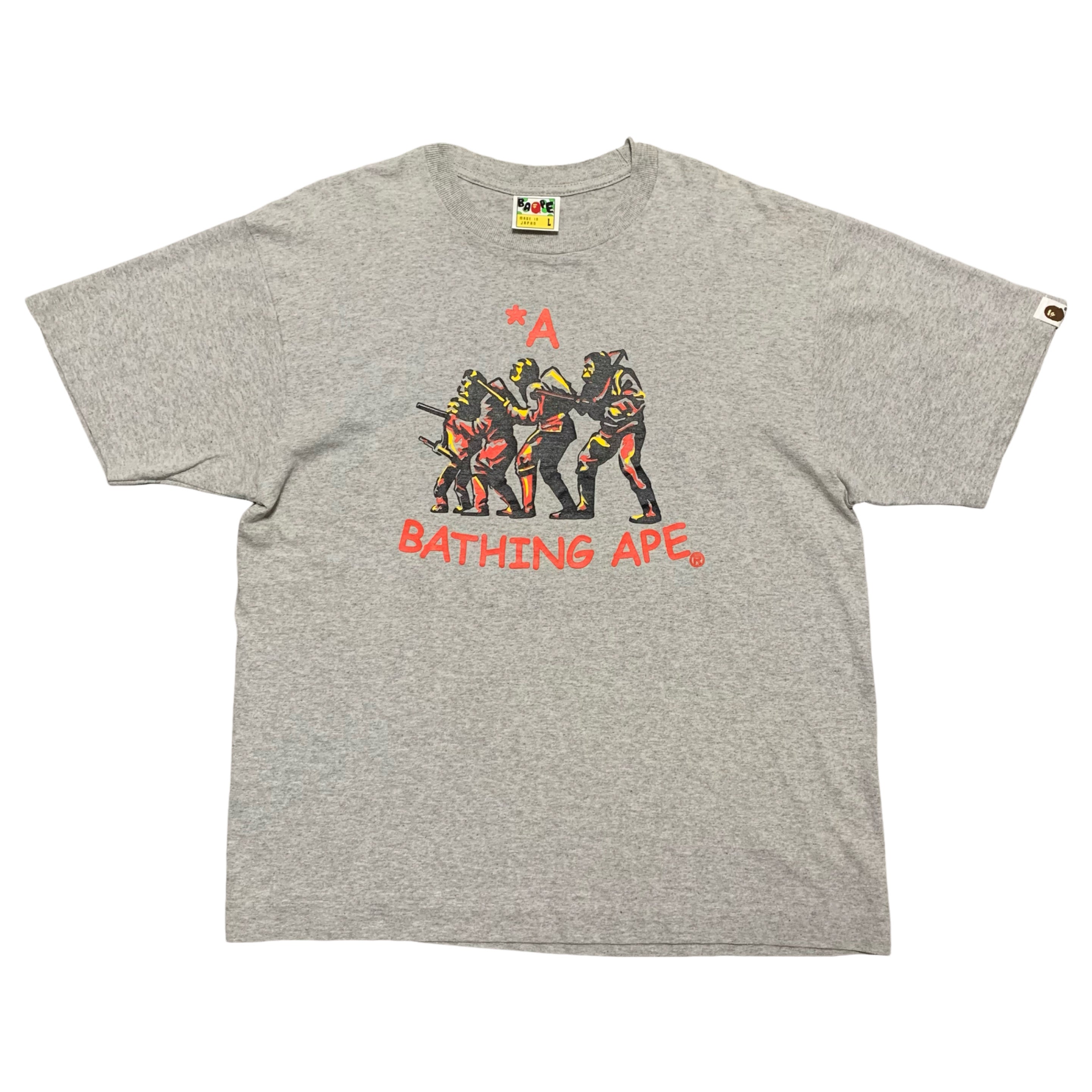 Bape Large A Bathing Ape Soldier Graphic Grey Tee