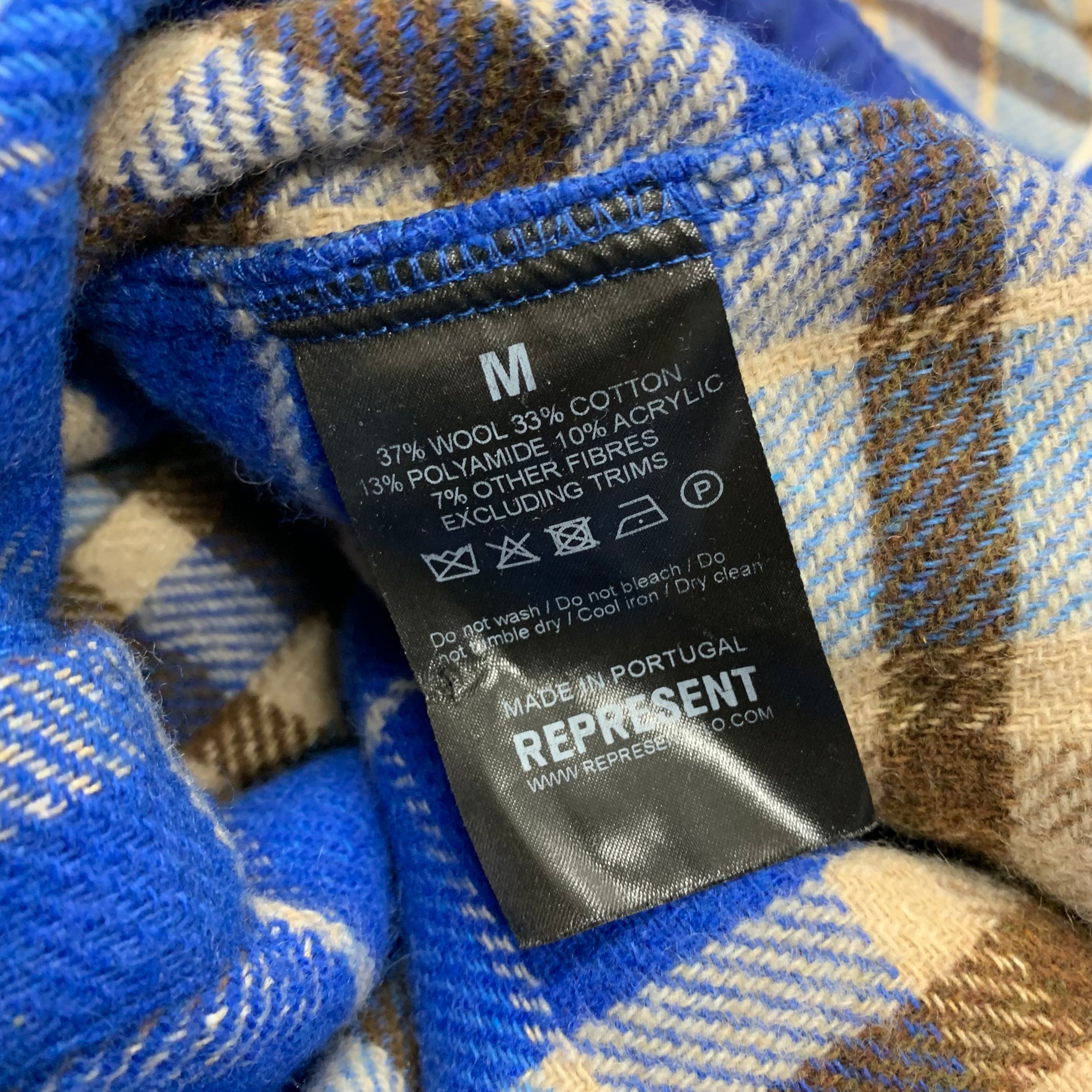 Represent Medium Flannel Shirt Initial Blue Check Shirt Top