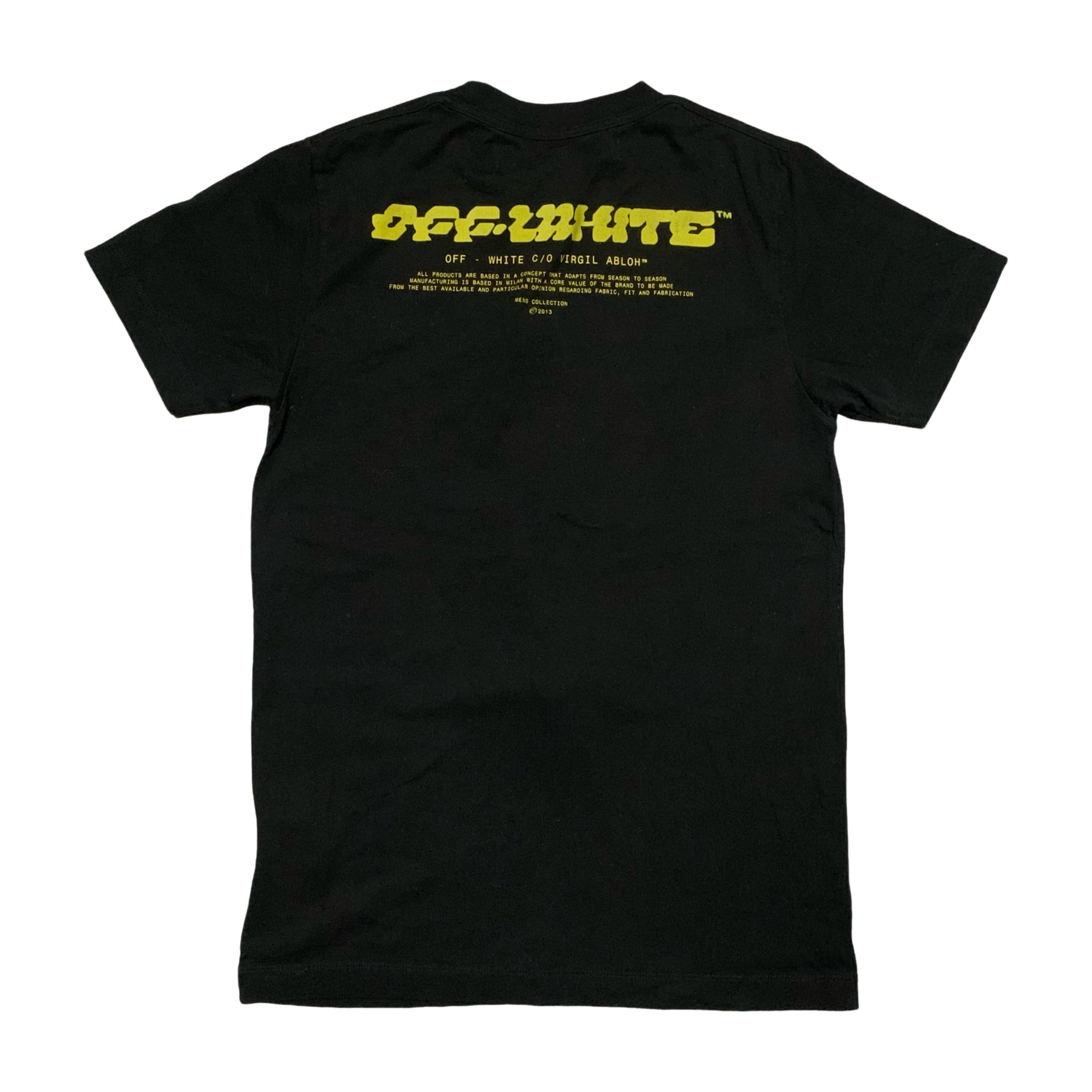 Off White Small Logo Print Yellow Graphic Black Tee Virgil Abloh