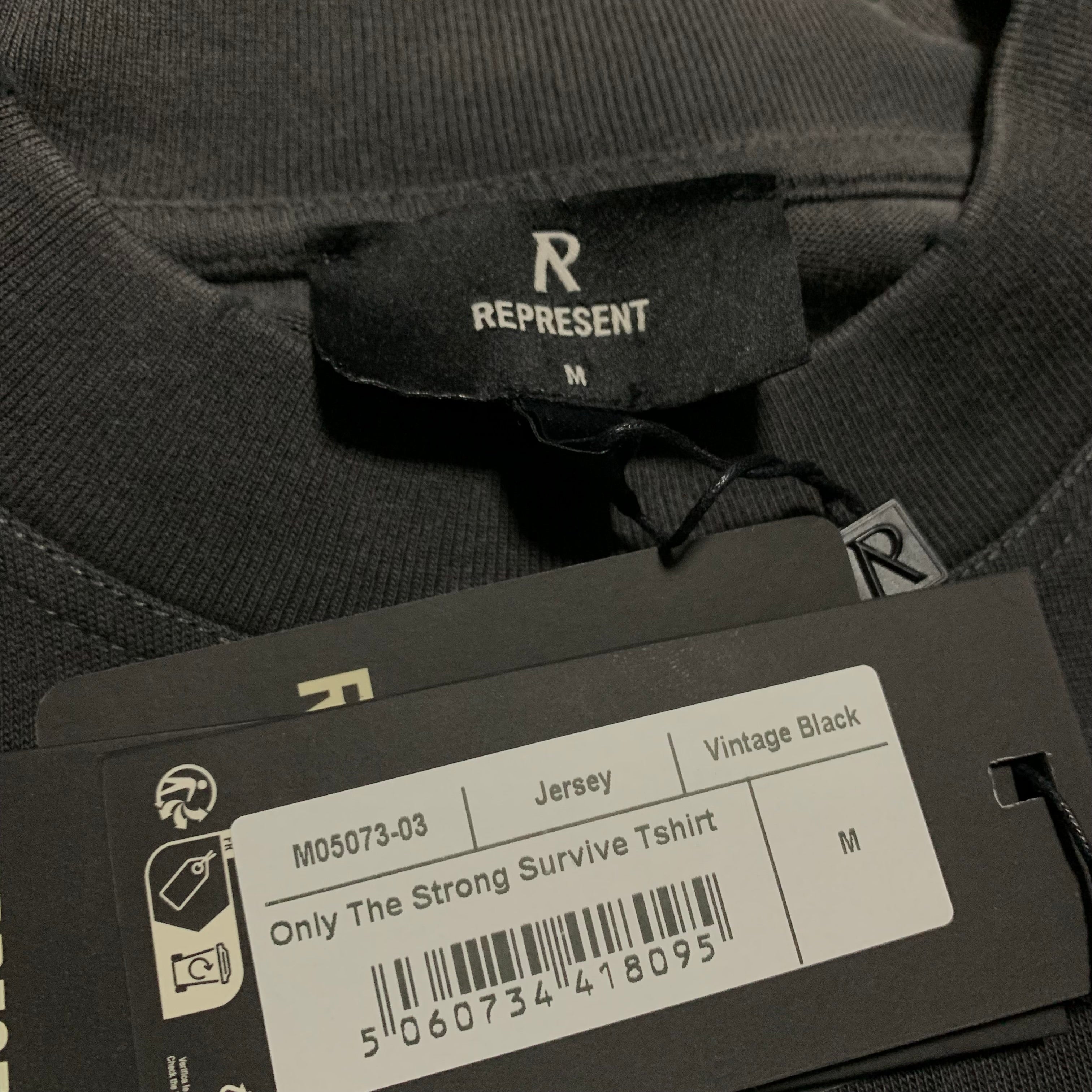 Represent Medium Shark Vintage Black Tee Only The Strong Survive