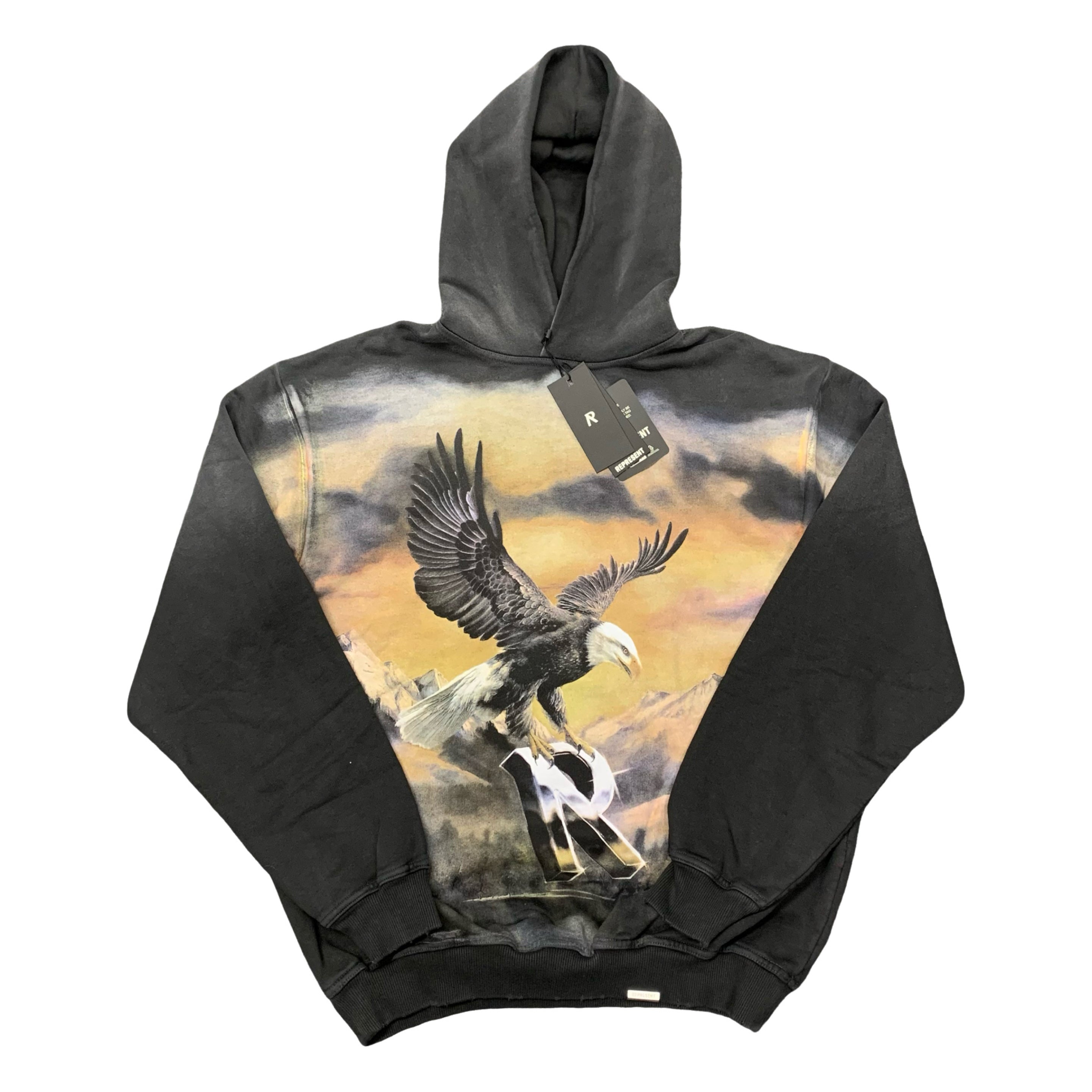 Represent Small Hoodie Chrome Flight Hoodie Stained Black Hoodie (RRP £180)
