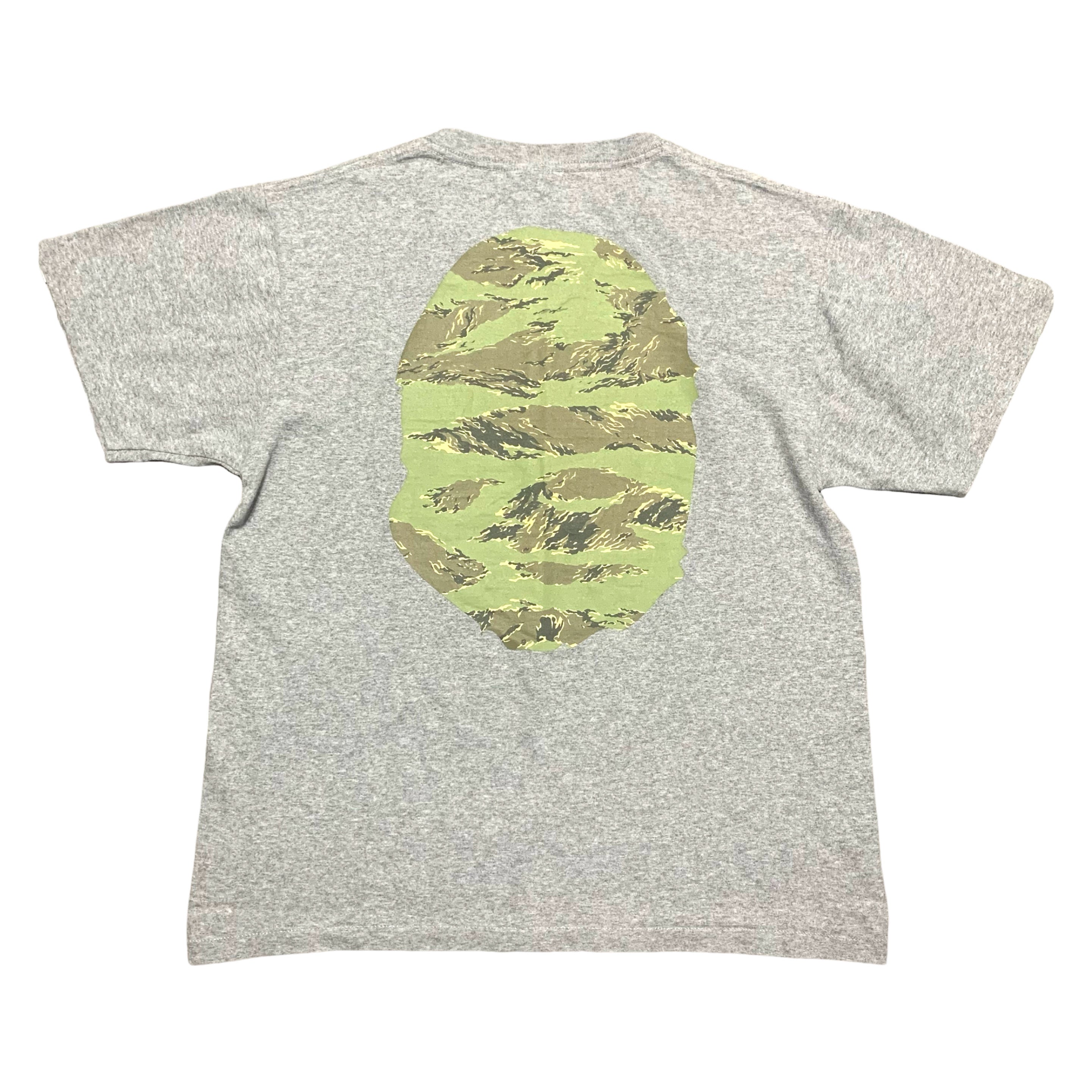 Bape Medium Big Ape Head Tiger Woodland Camo Grey Tee