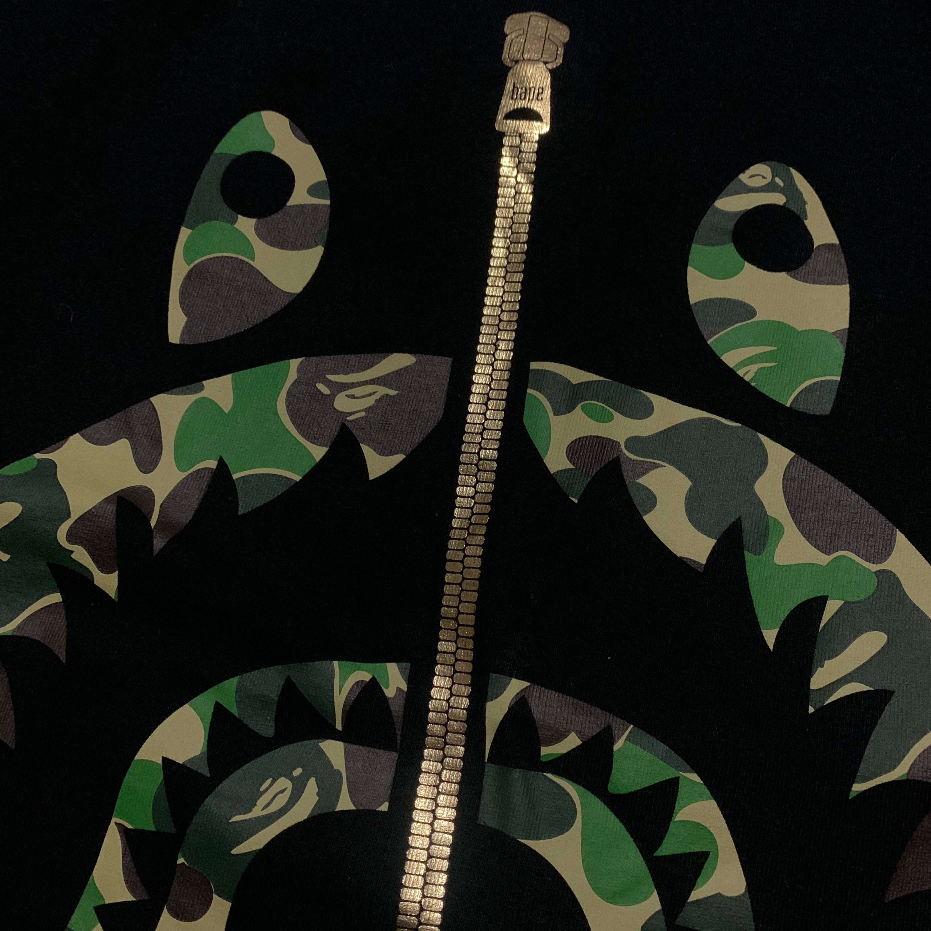 Bape Small Shark Green ABC Camo Black Tee A Bathing Ape