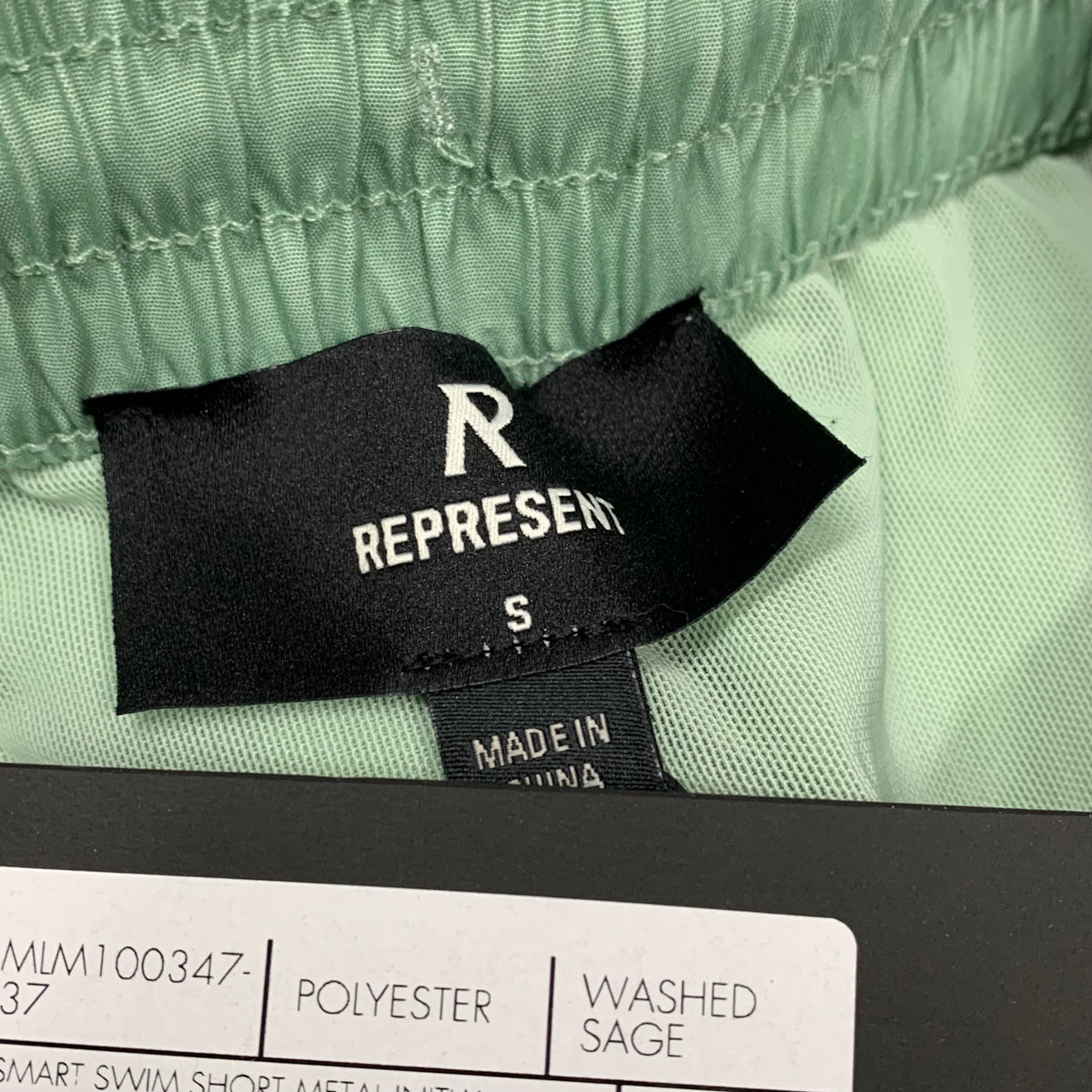 Represent Small Swim Shorts Metal Initial Washed Sage