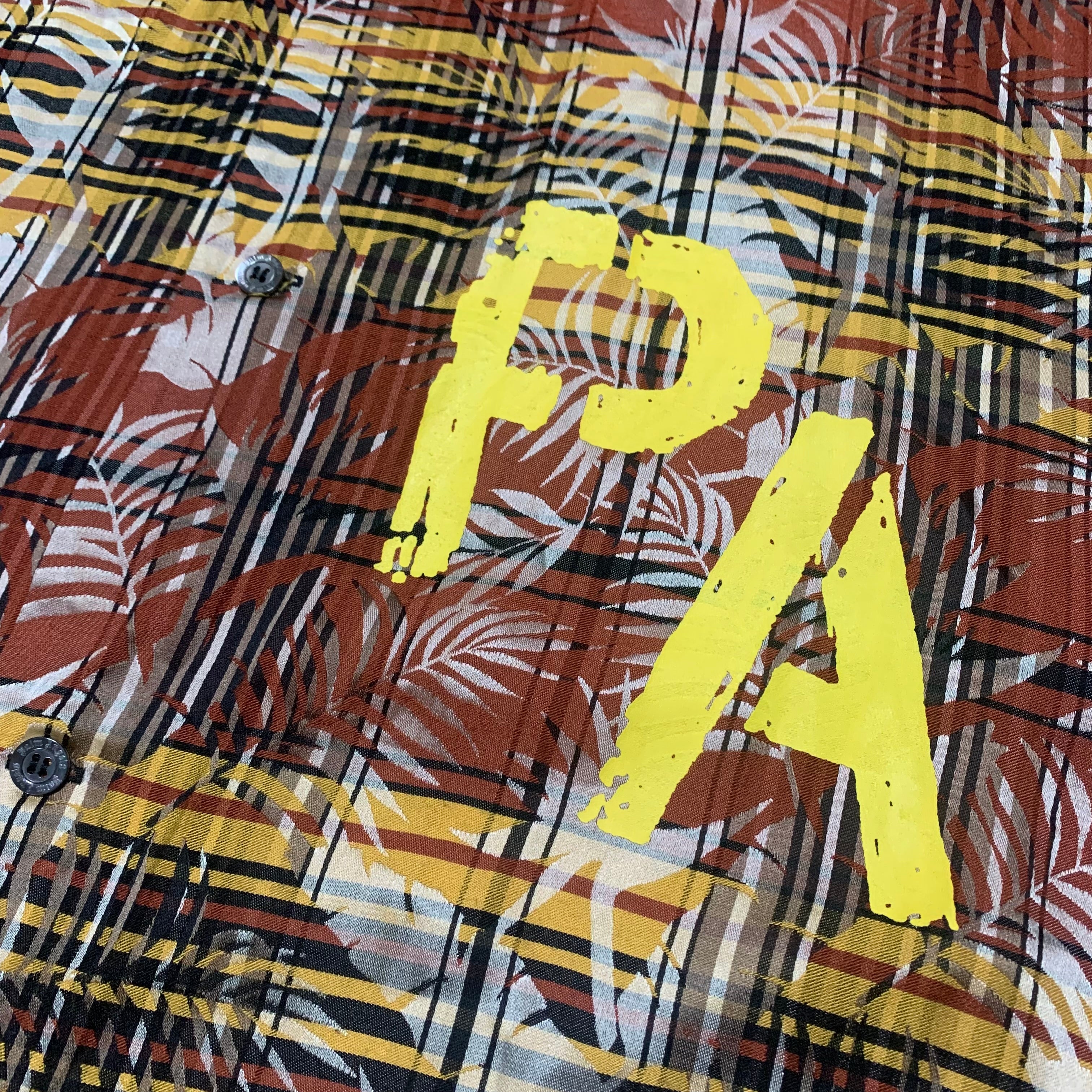 Palm Angels Small Shirt PA Logo Plaid Bowling Shirt Burgundy Yellow 46