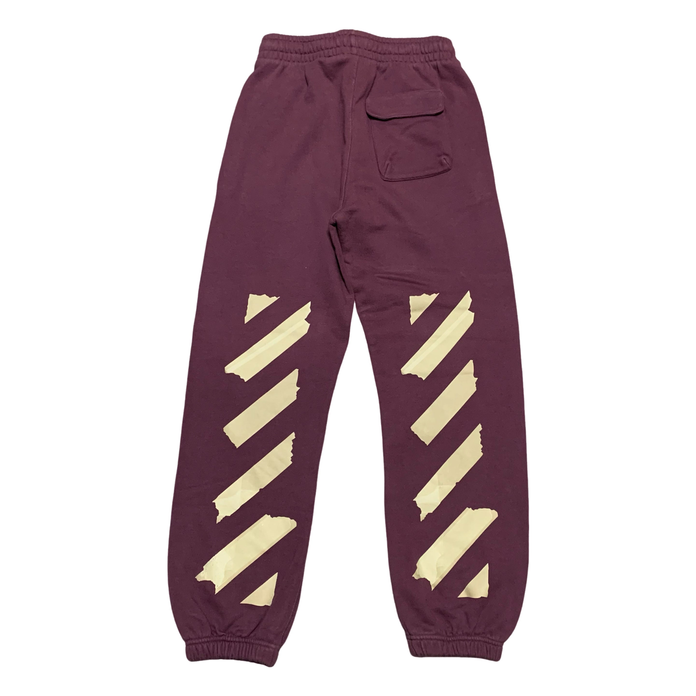 Off White XS Tape Diag Joggers Bottoms Burgundy Virgil Abloh
