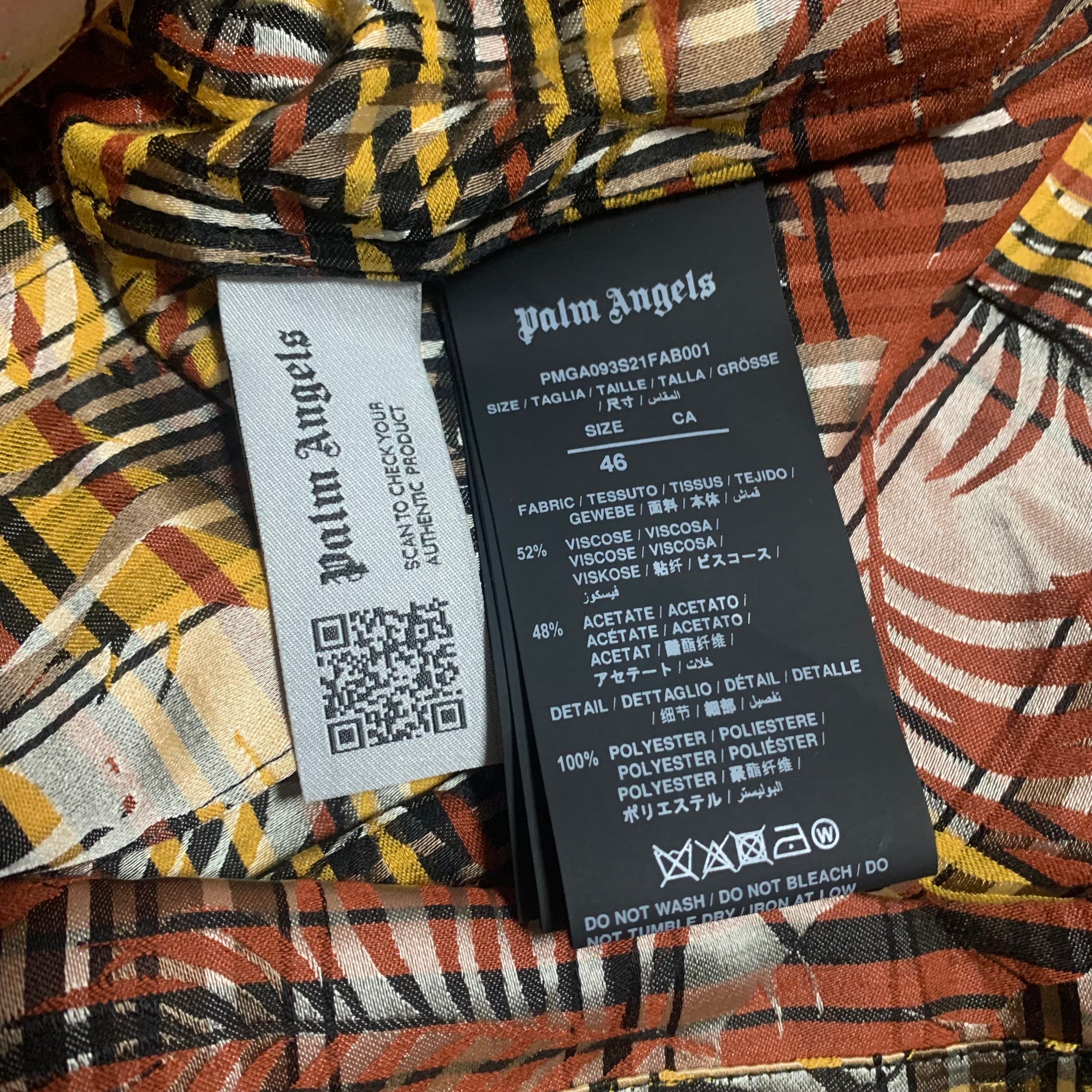 Palm Angels Small Shirt PA Logo Plaid Bowling Shirt Burgundy Yellow 46