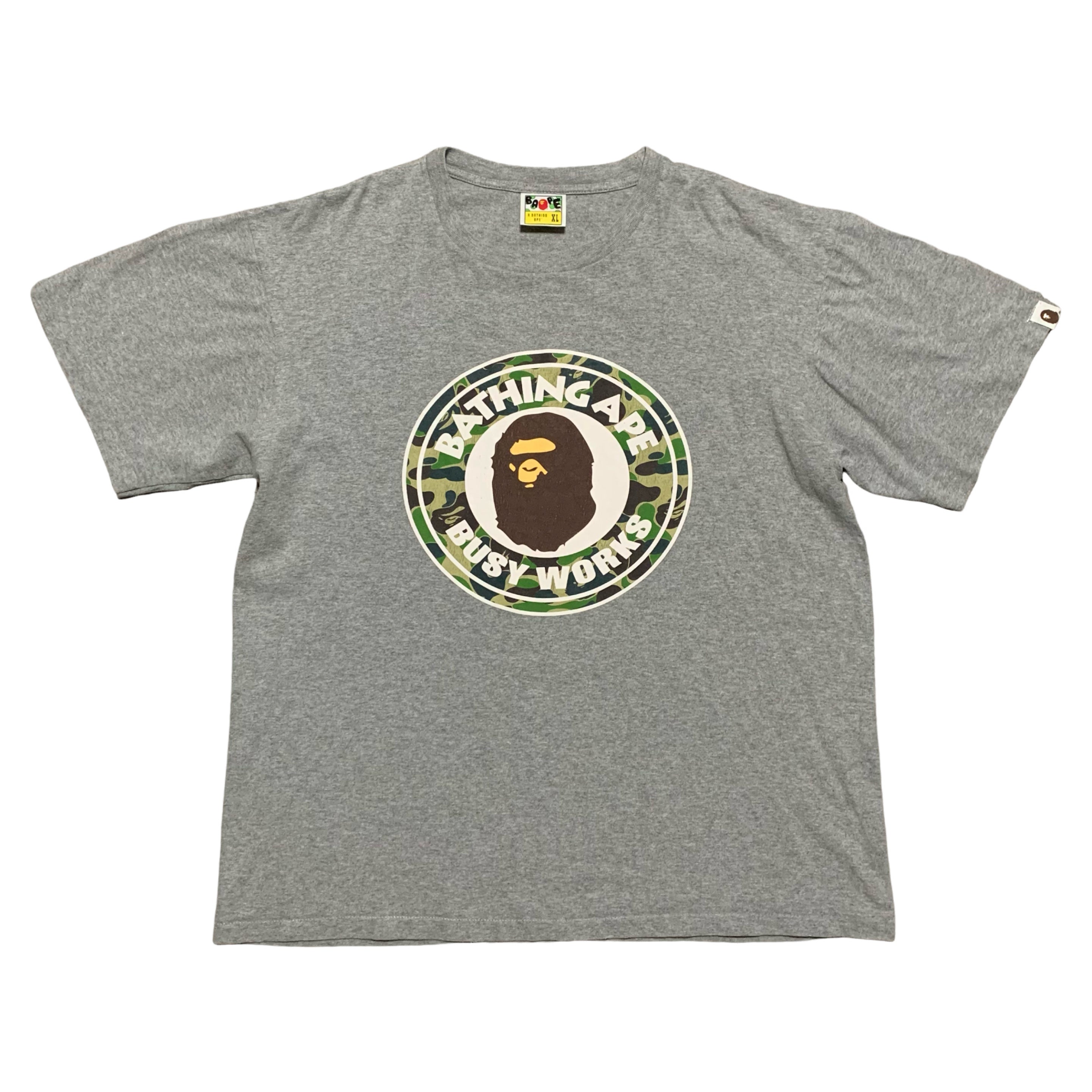 Bape XL Busy Works Green ABC Grey Tee A Bathing Ape