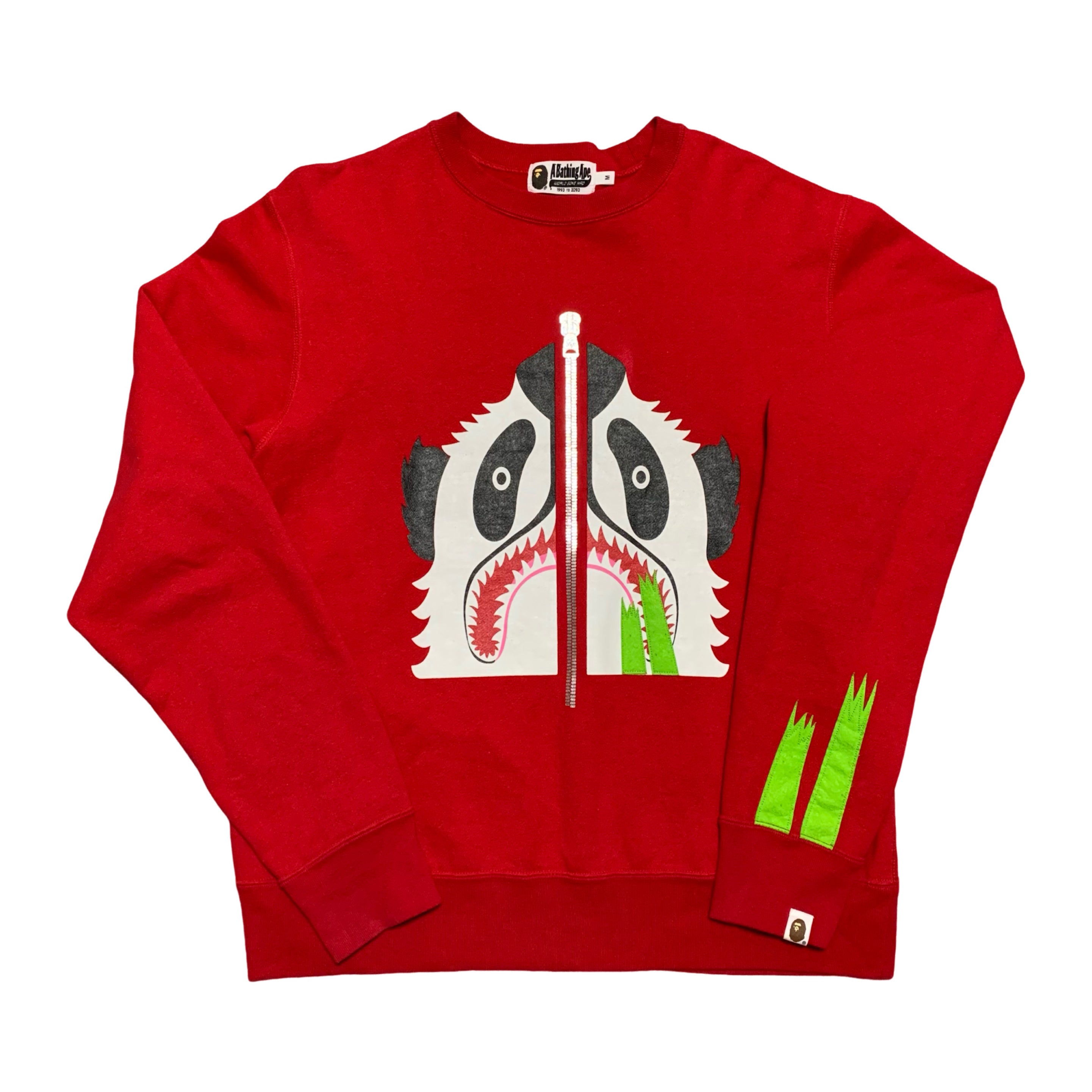 Bape Medium Panda Zip Shark Red Sweatshirt Crewneck A Bathing Ape