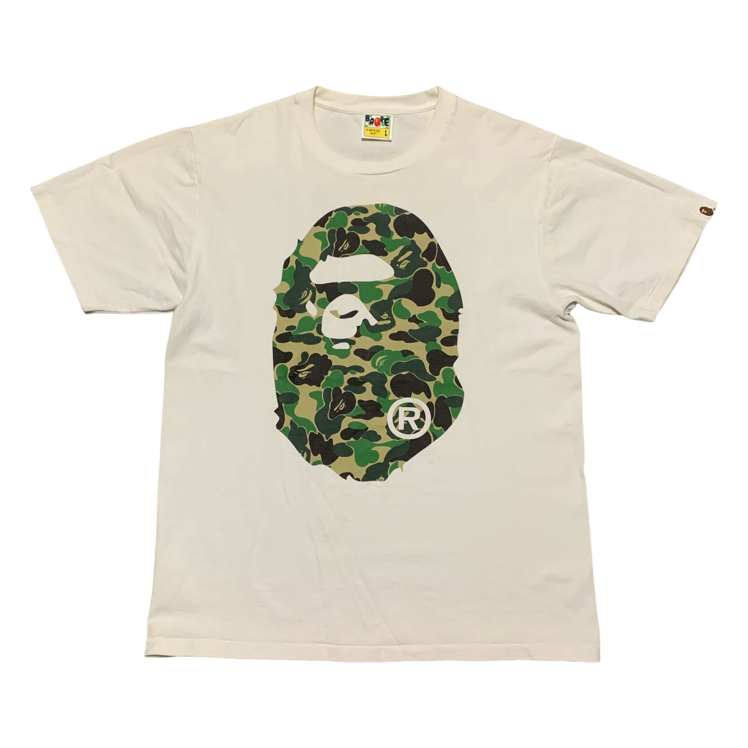 Bape Large Big Ape Head Green ABC Camo White Tee