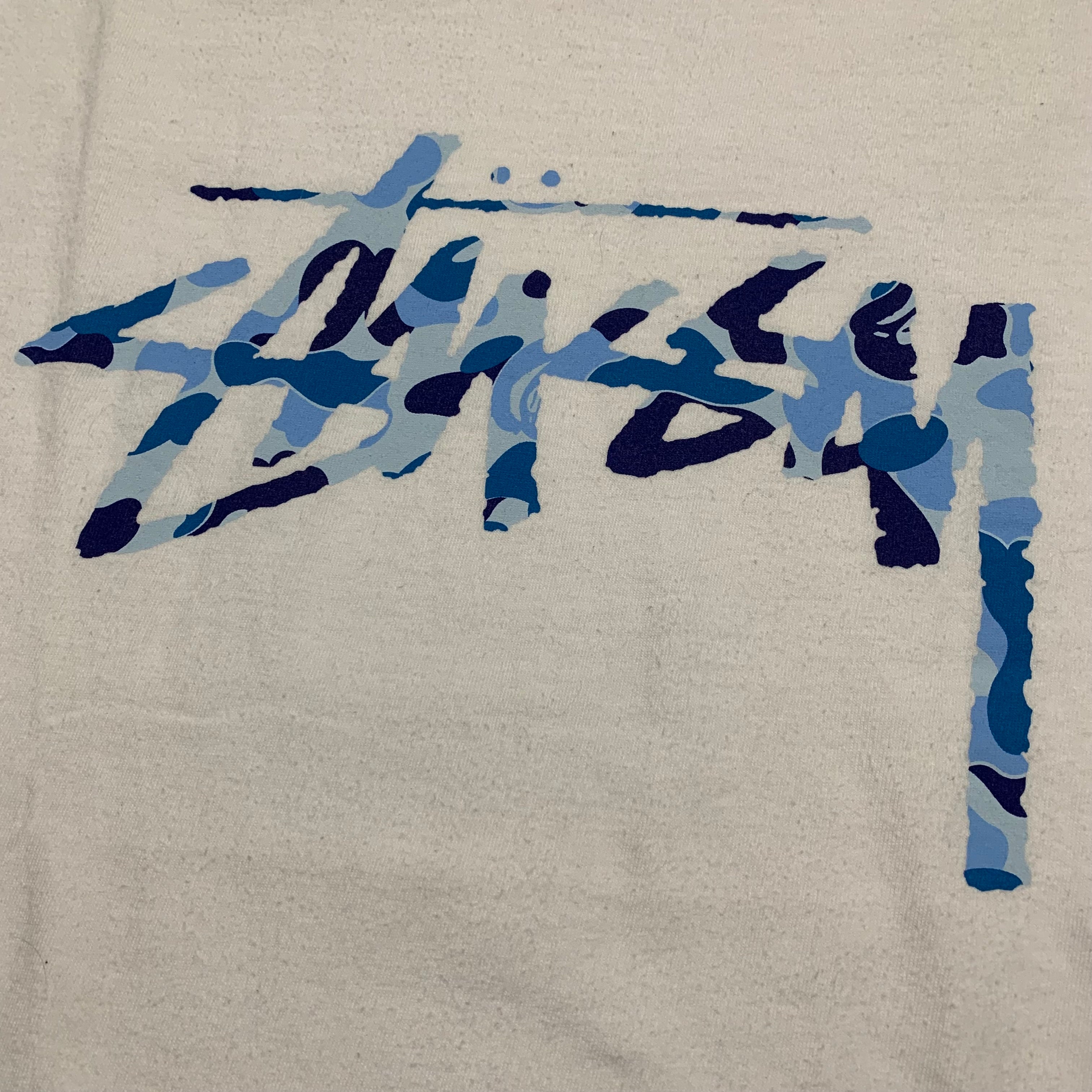 Bape Medium Stussy Blue ABC Camo White Tee 30th Anniversary