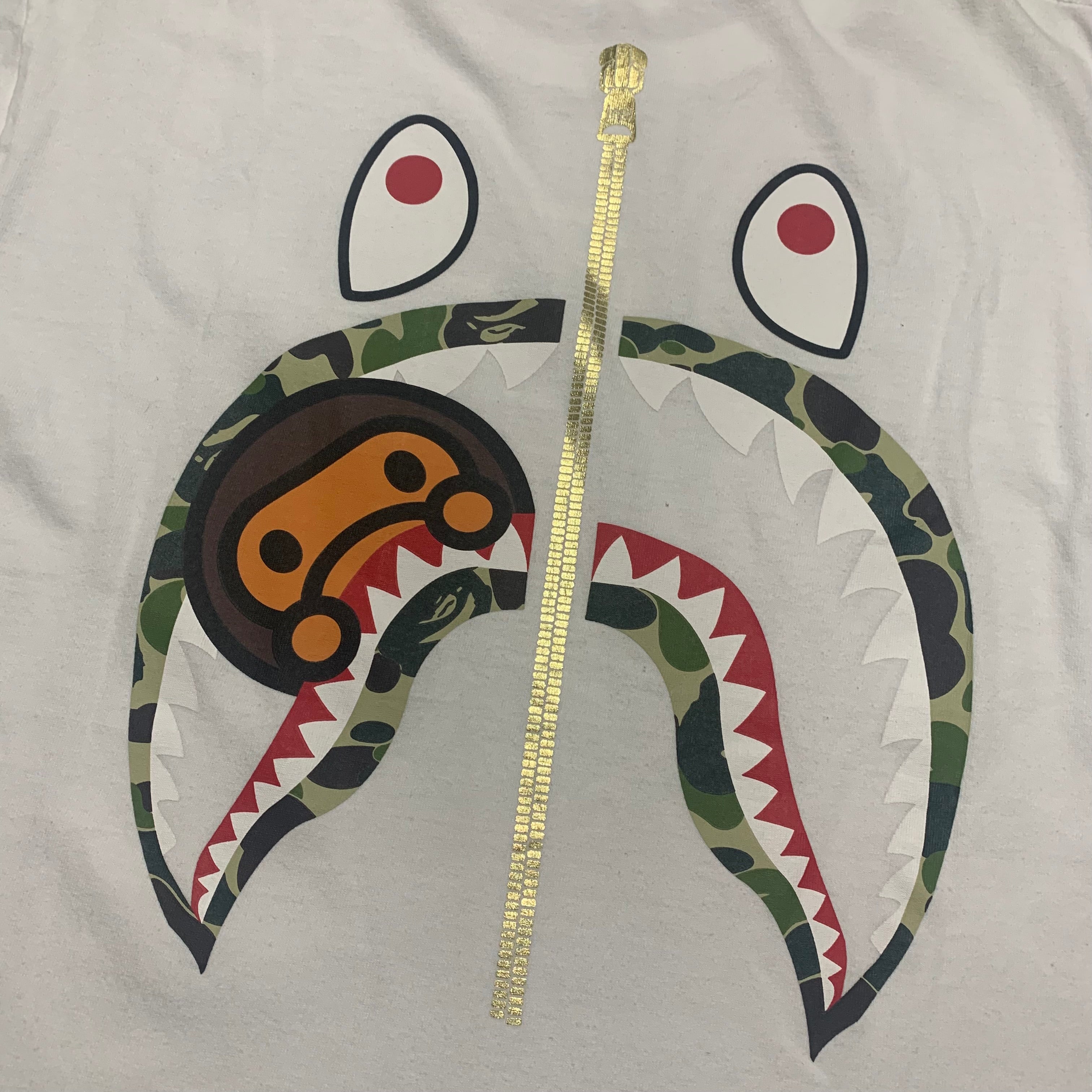 Bape Medium Shark Baby Milo Green ABC Camo White Tee