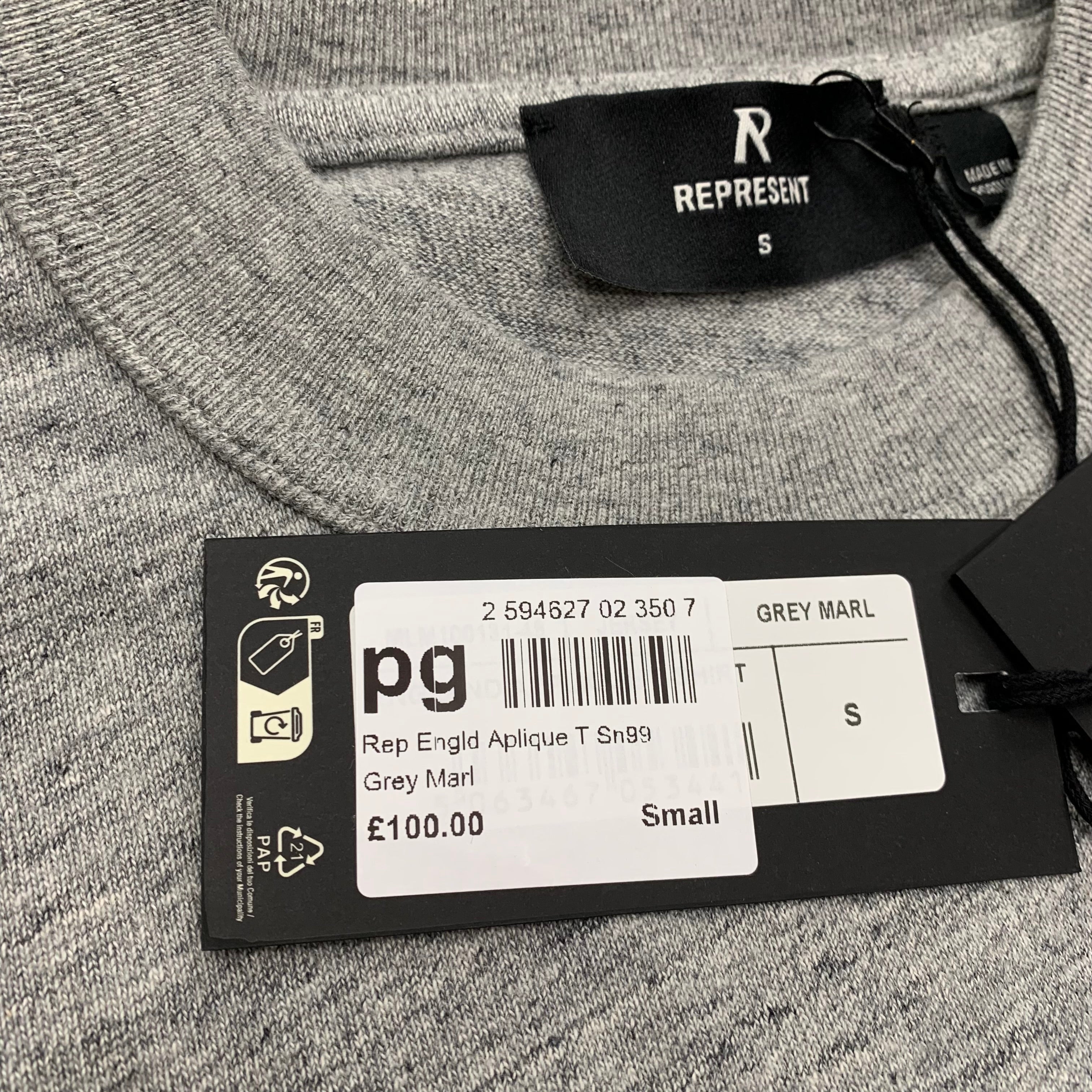 Represent Small Tee England Graphic Grey T-Shirt