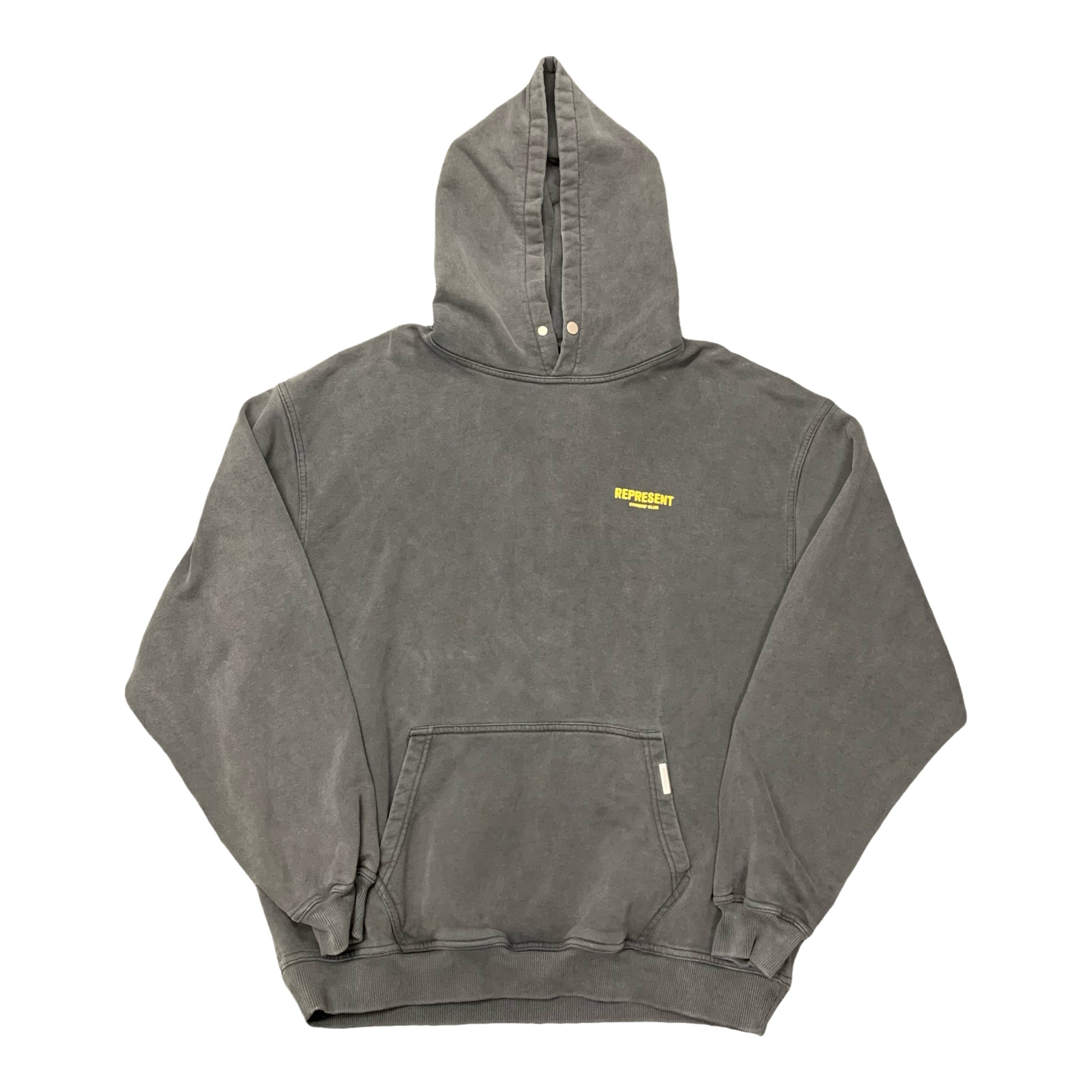 Represent Large Hoodie Owners Club Yellow Graphic Vintage Grey Hoodie
