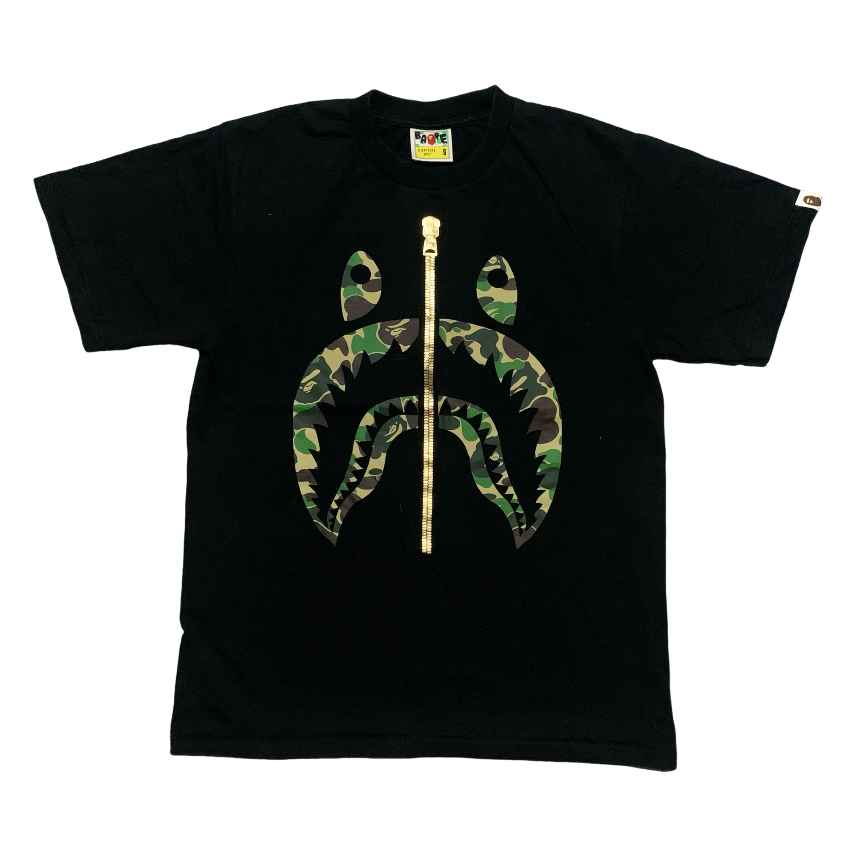 Bape Small Shark Green ABC Camo Black Tee A Bathing Ape