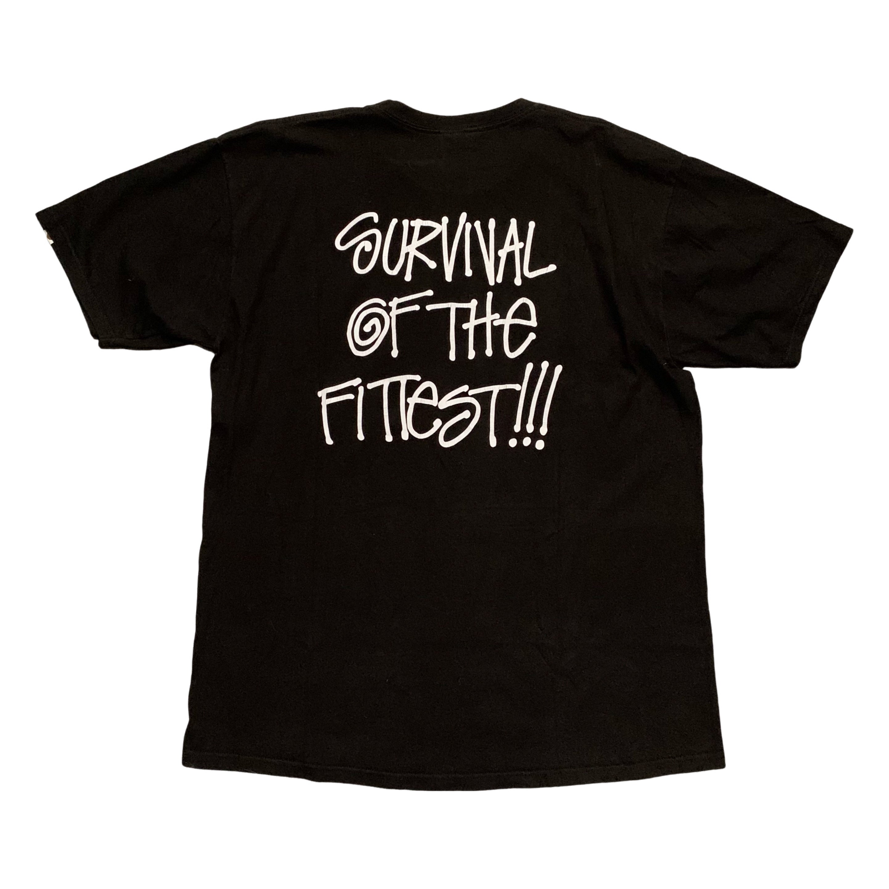 Bape Large Stussy Black Tee 'Survival Of The Fittest' Rare