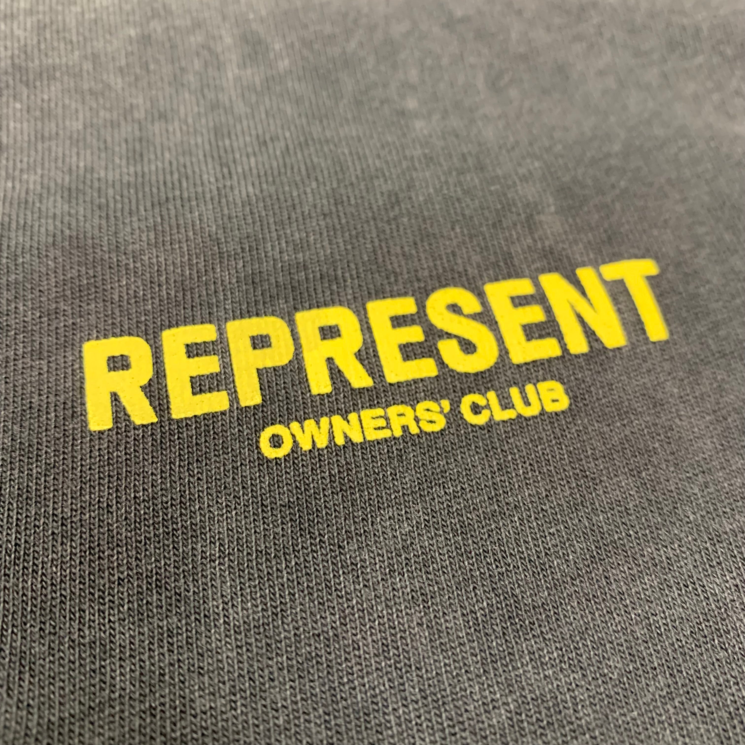 Represent Medium Tee Owners Club Yellow Font Vintage Grey T-Shirt