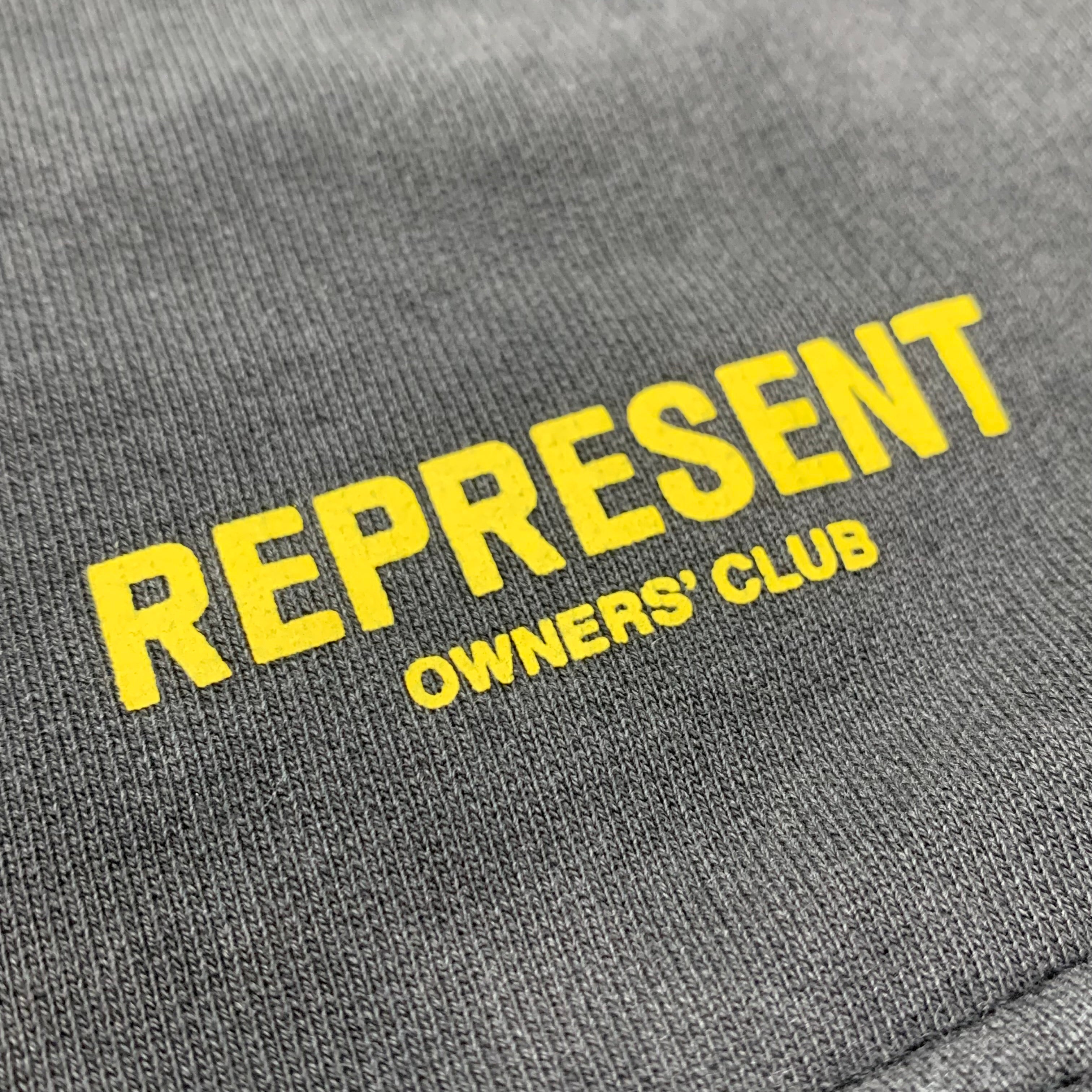 Represent Large Shorts Owners Club Yellow Graphic Vintage Grey Bottoms