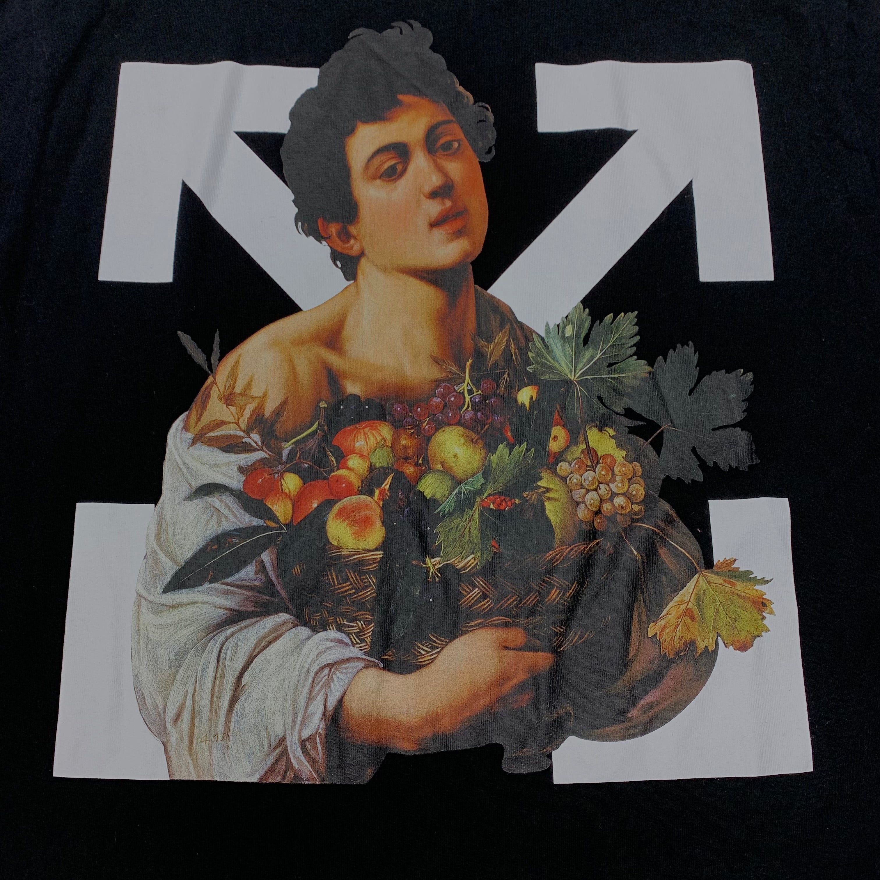 Off White Large Tee Caravaggio Boy Arrows Black T-Shirt Virgil Abloh